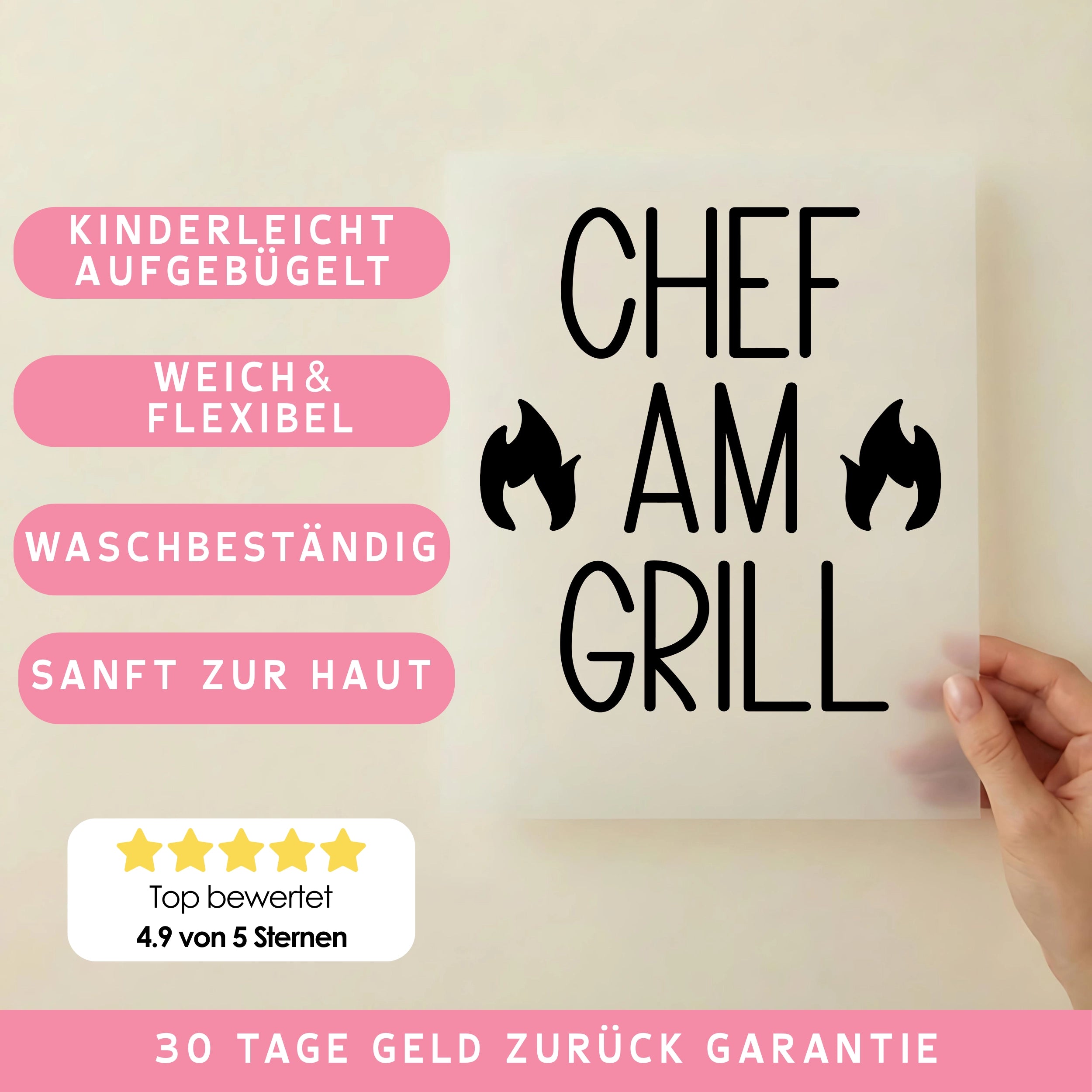 Bügelbild Schriftzug Chef am Grill