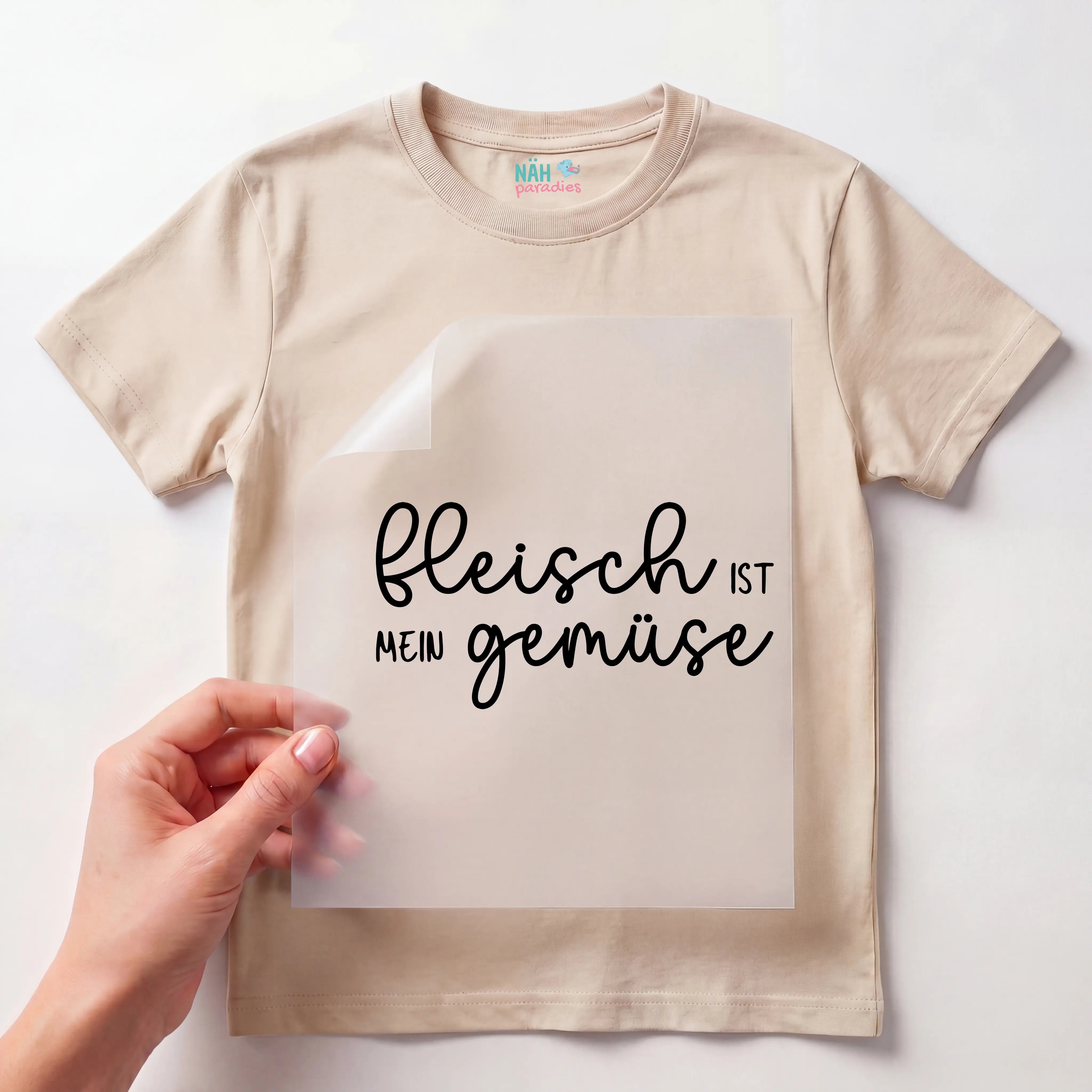 Bügelbild Schriftzug Fleisch ist mein Gemüse