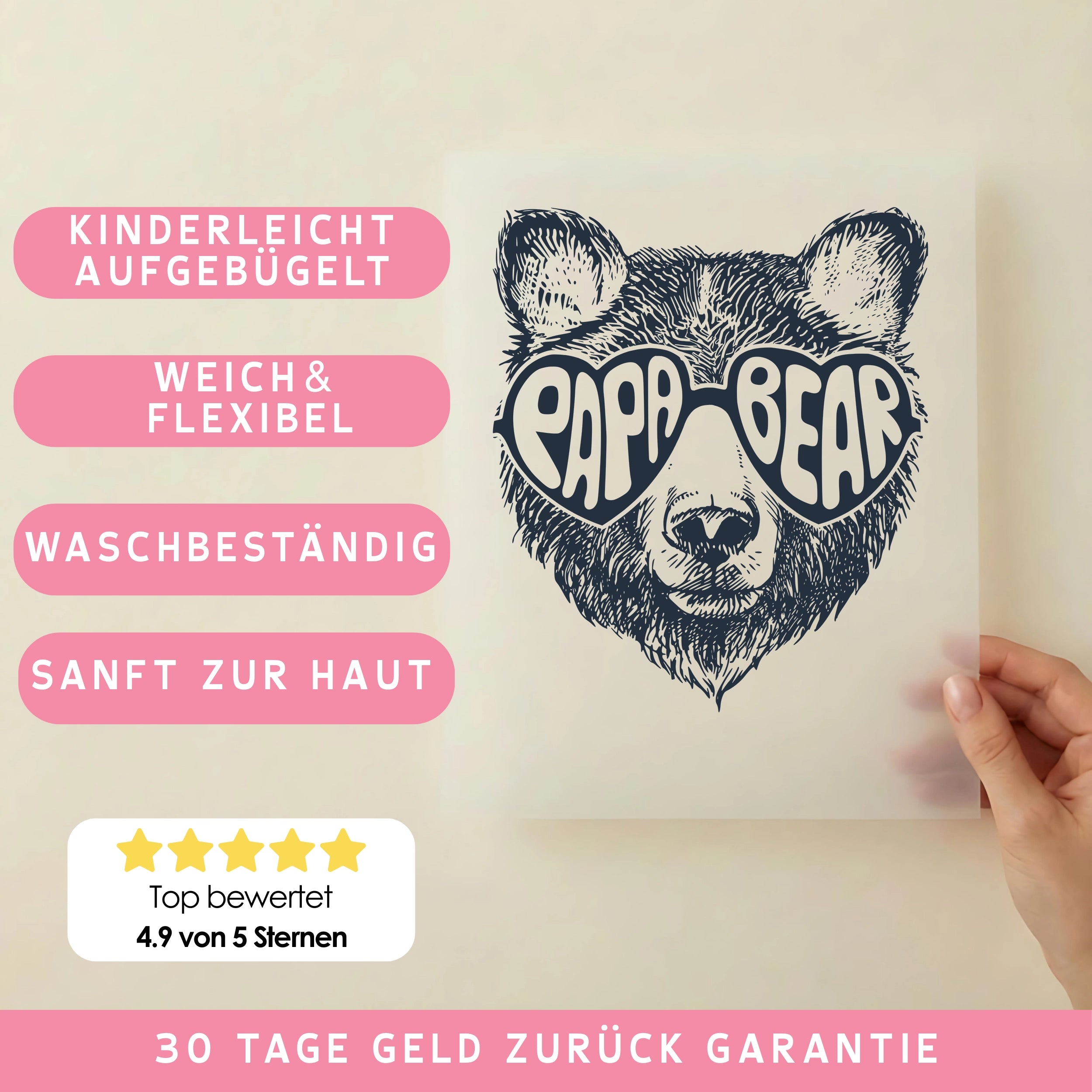 Bügelbild Papa Bär Sonnenbrille