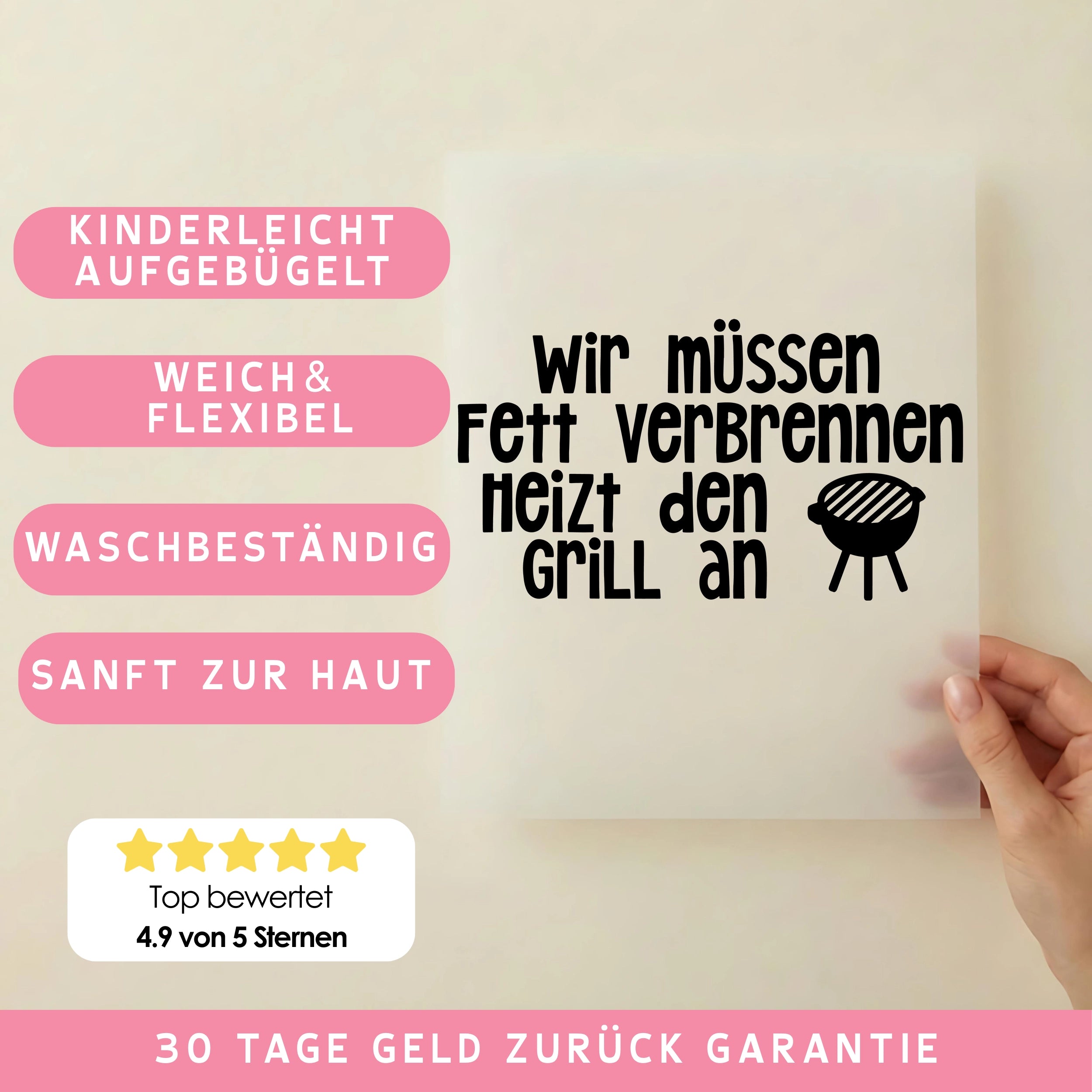 Bügelbild Schriftzug Grillen, Fett verbrennen