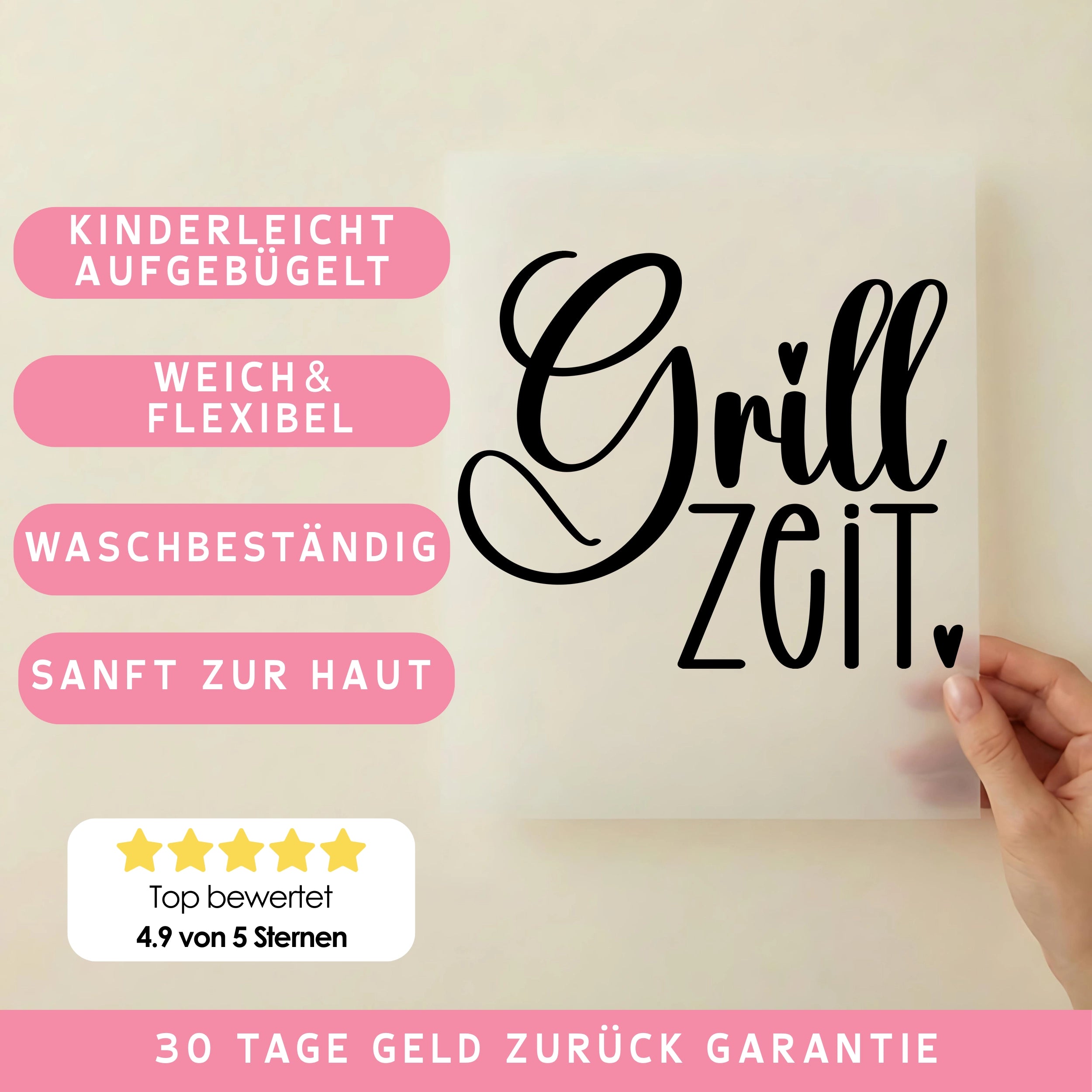 Bügelbild Schriftzug Grillzeit
