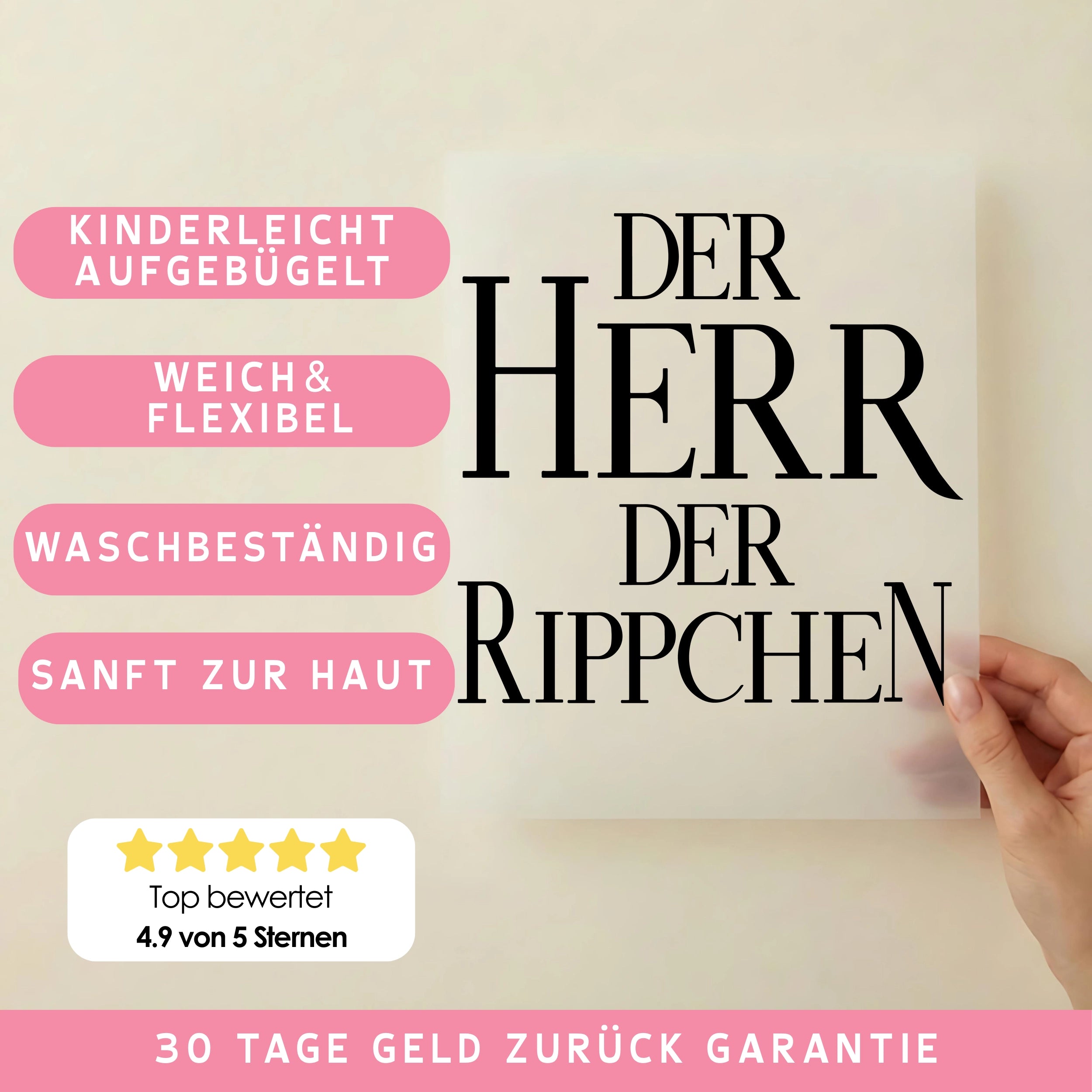 Bügelbild Schriftzug Herr der Rippchen