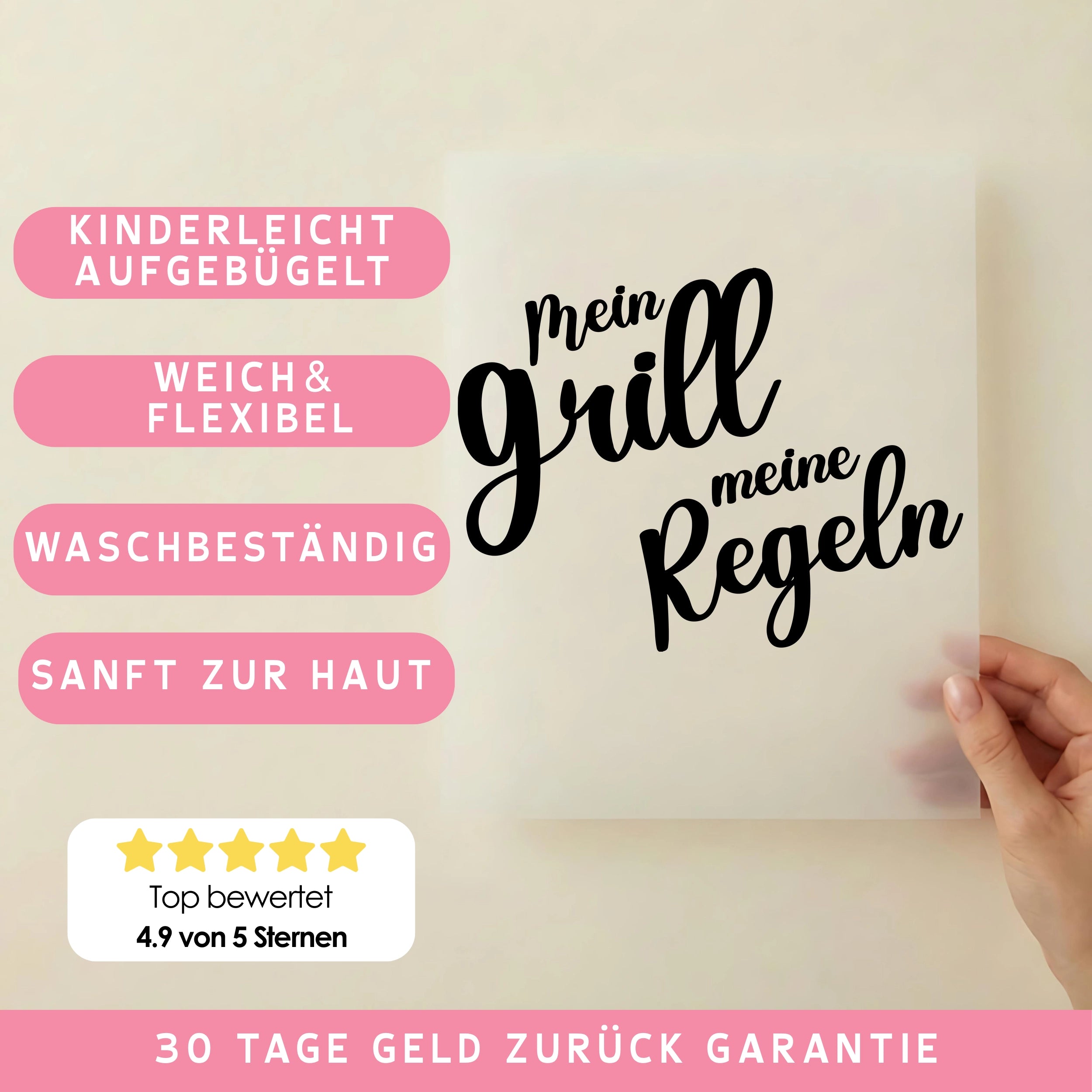 Bügelbild Schriftzug Mein Grill, meine Regeln