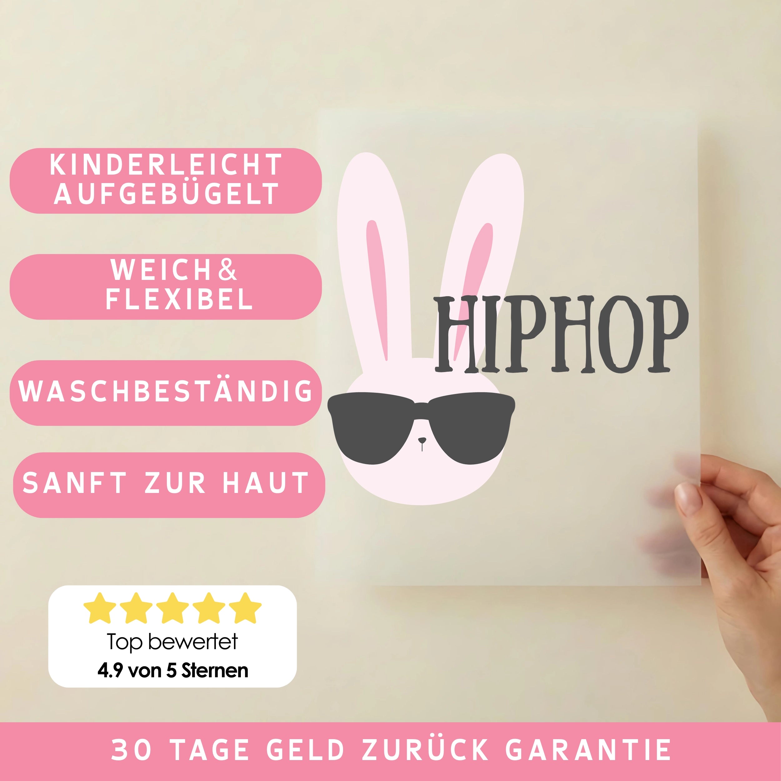 Bügelbild Hase Hip Hop