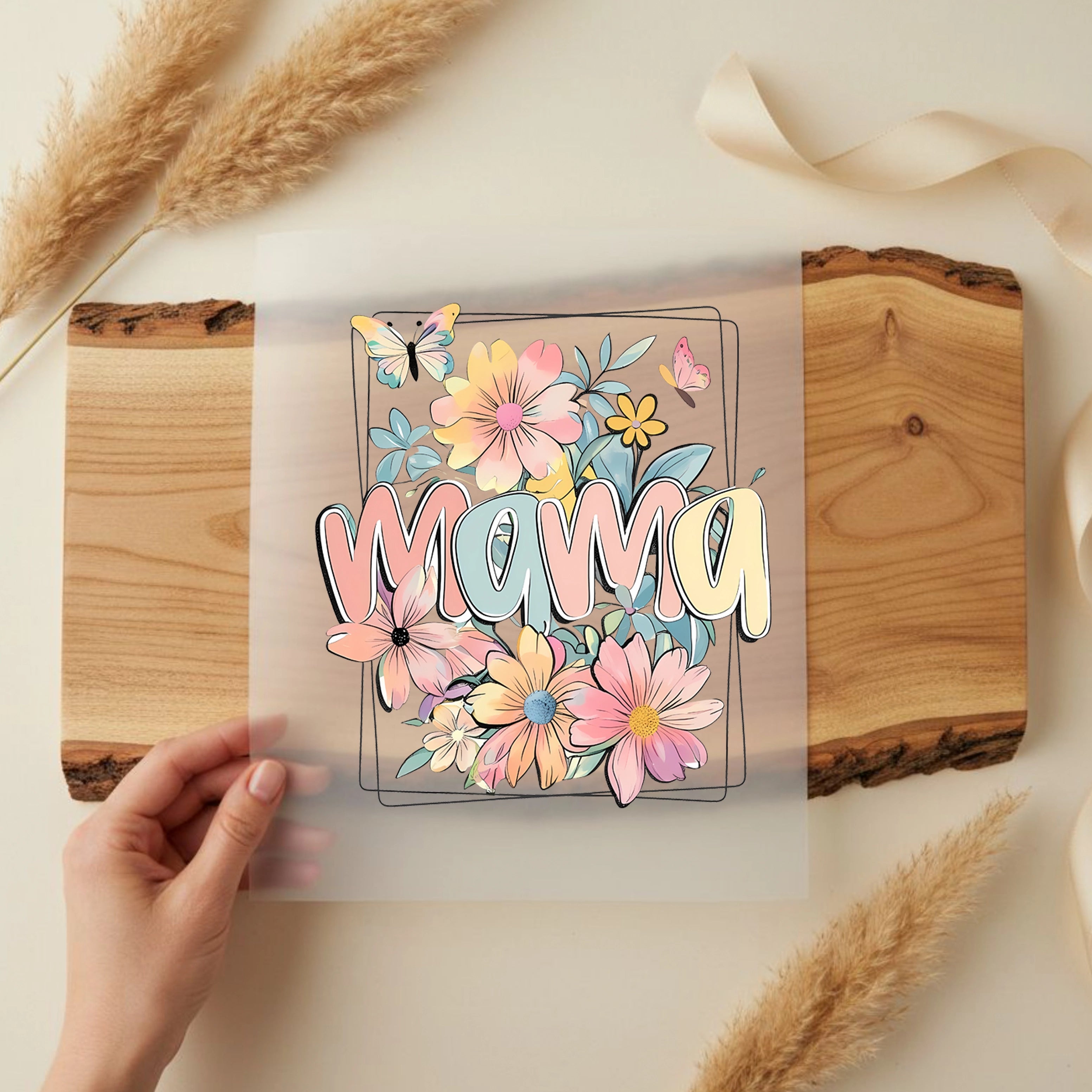 Bügelbild Mama Pastel Blumen