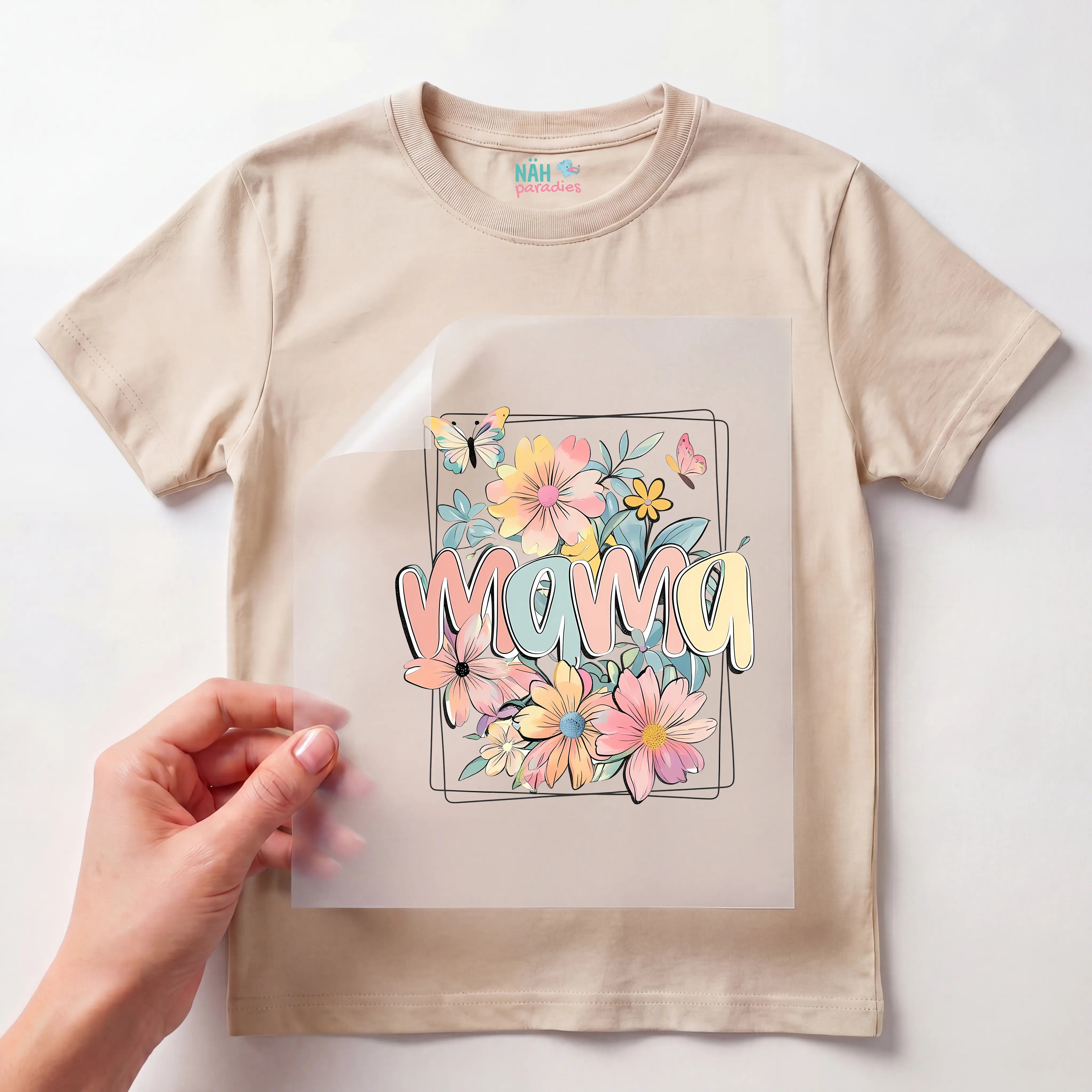 Bügelbild Mama Pastel Blumen