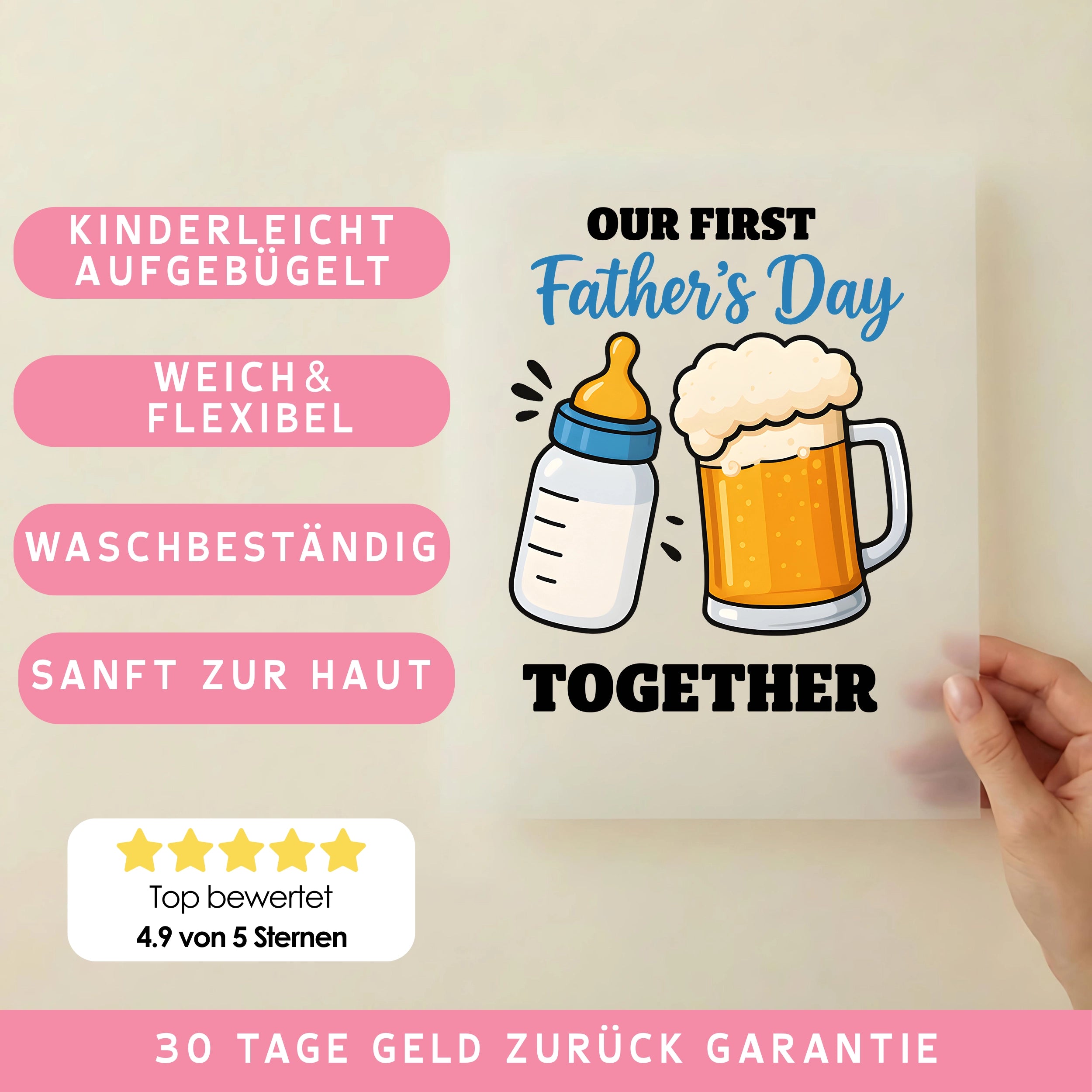 Bügelbild Vatertag Flasche und Glas