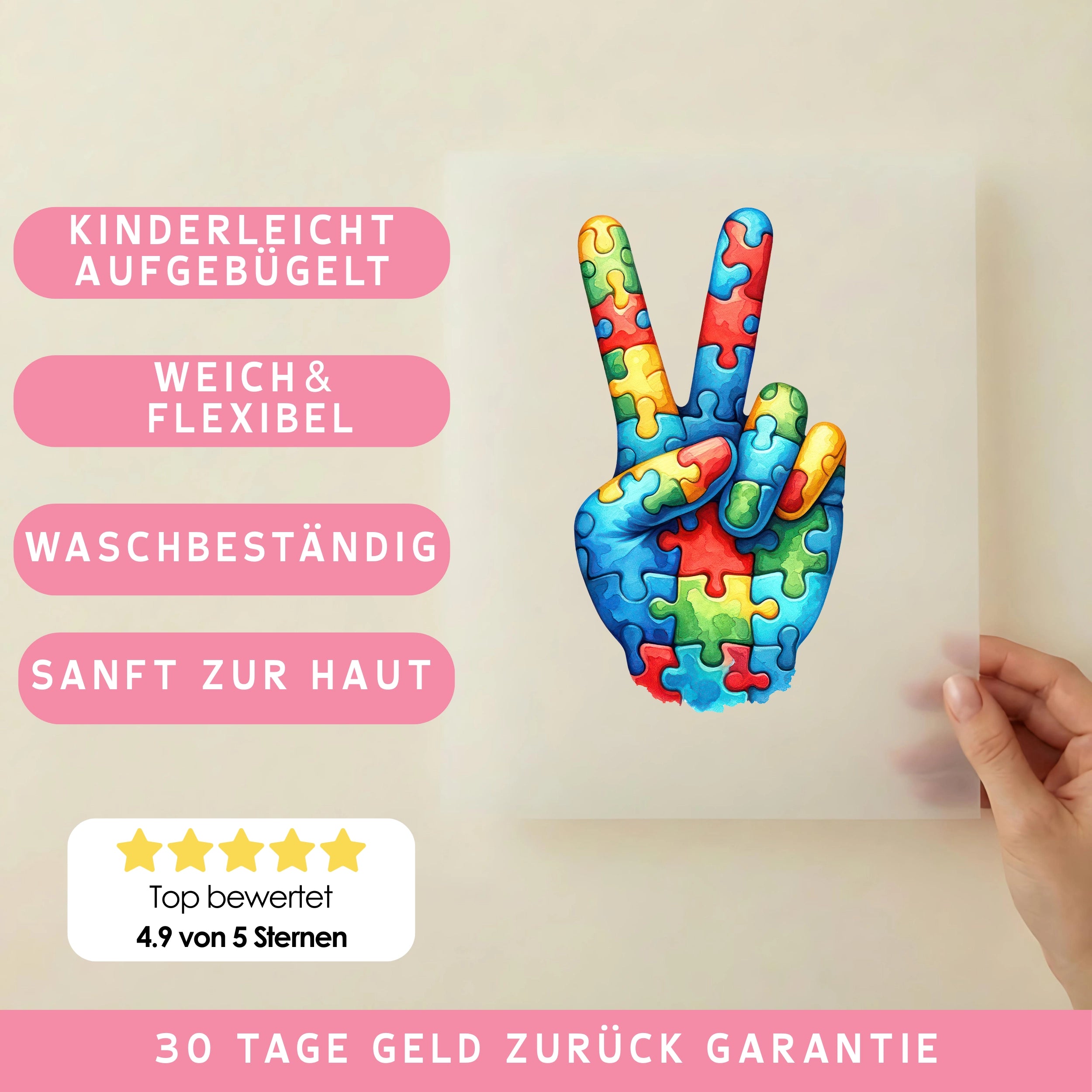 Bügelbild Autism Peace Puzzle Hand