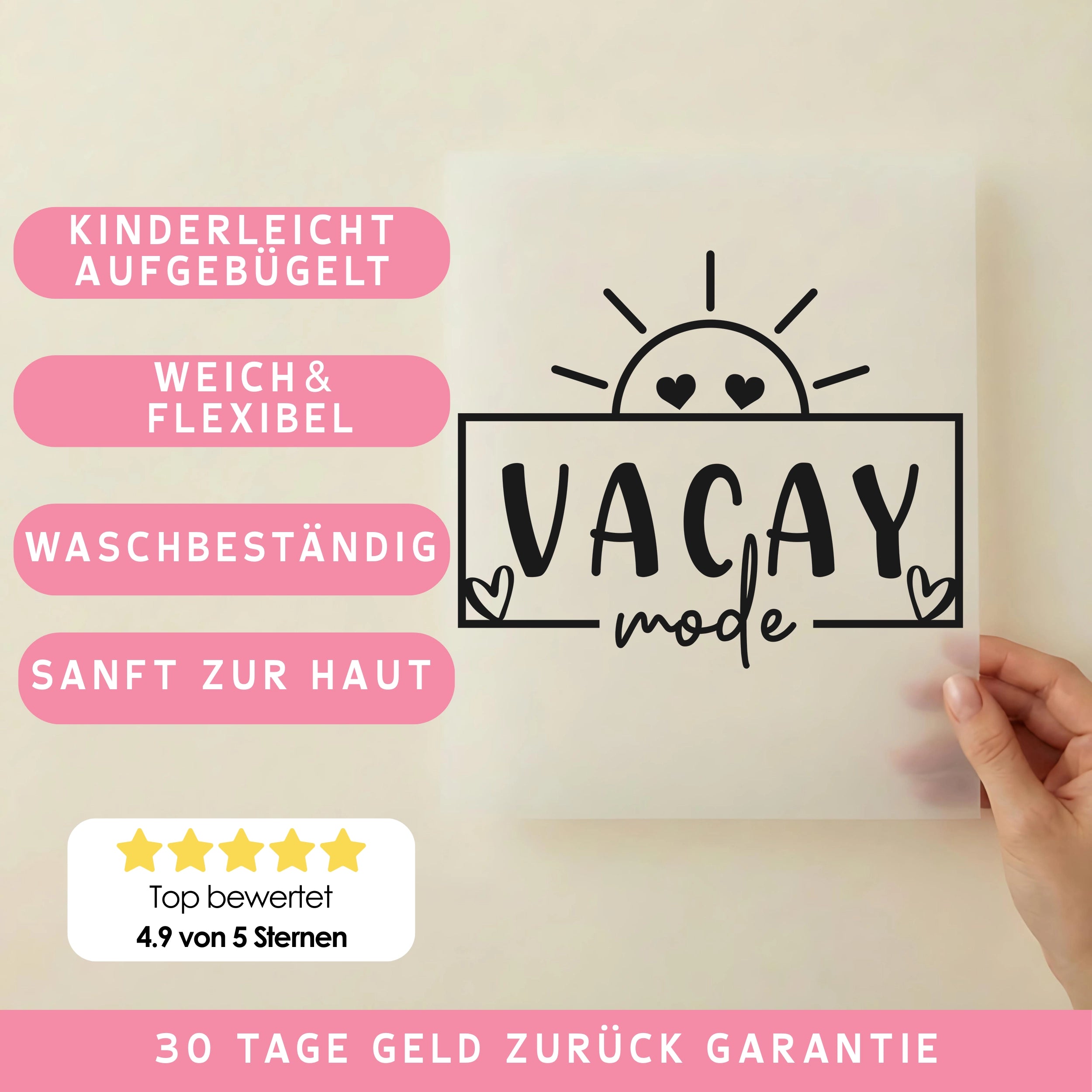Bügelbild Schriftzug VACAY mode