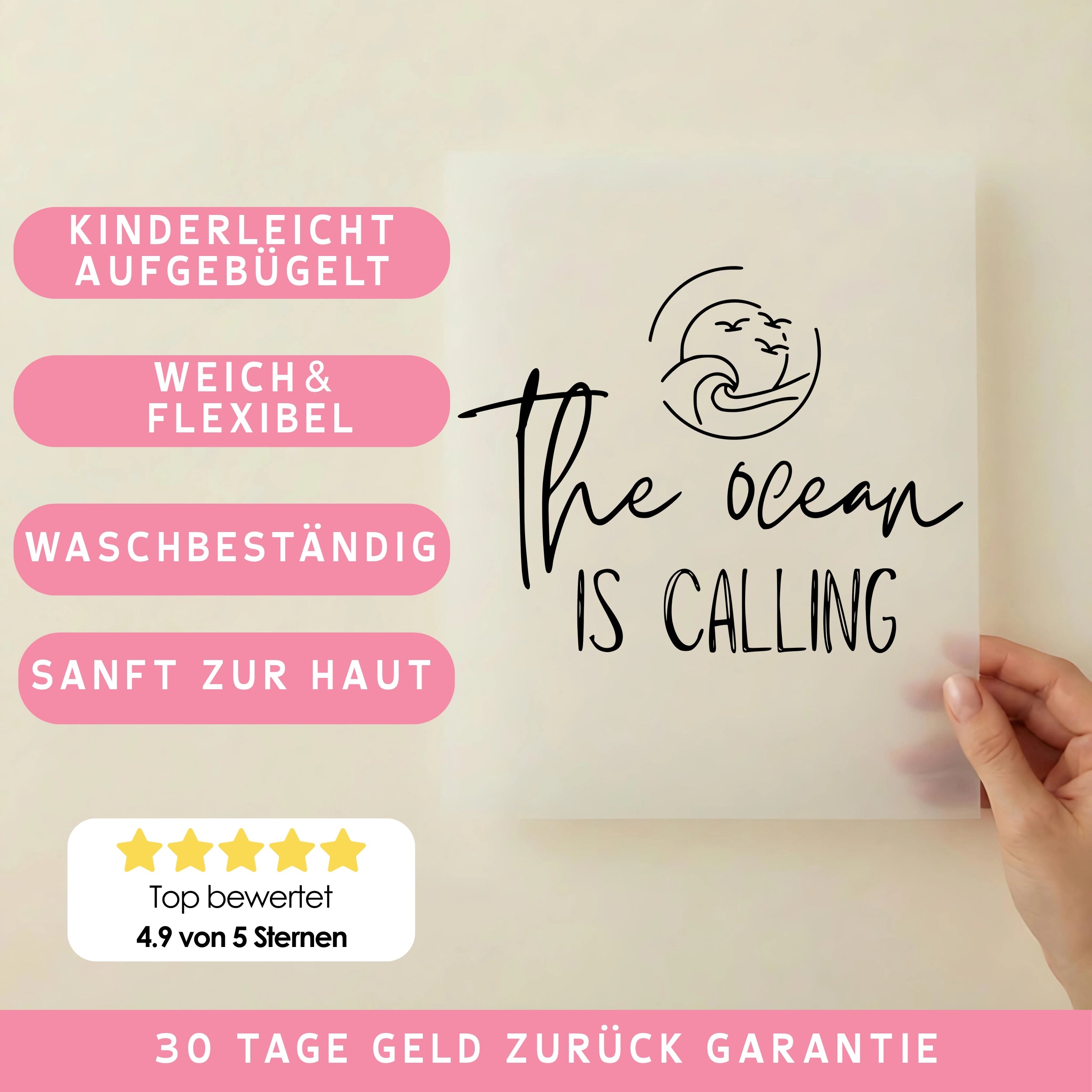 Bügelbild Schriftzug the Ocean is Calling