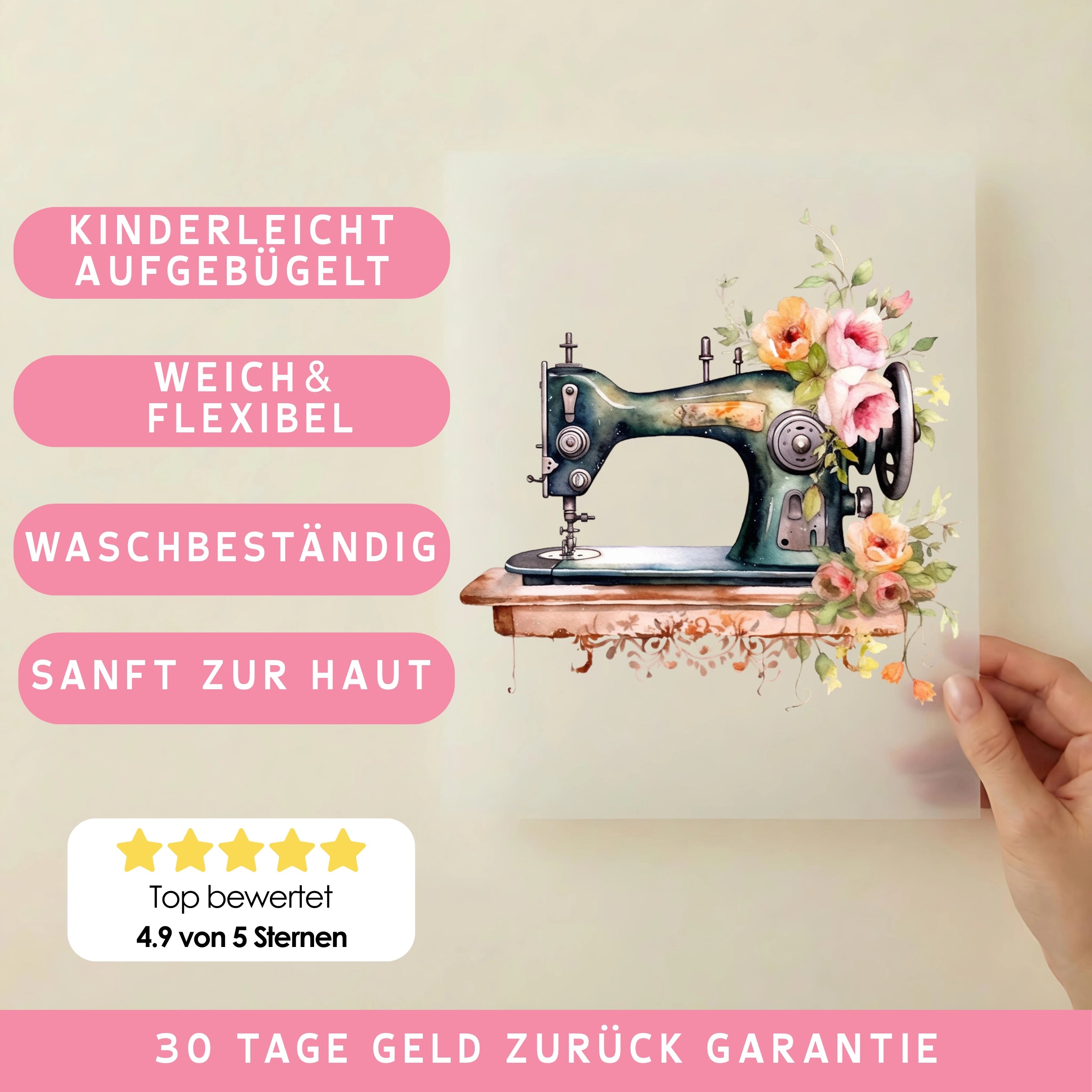 Bügelbild Nähmaschine Vintage Flower