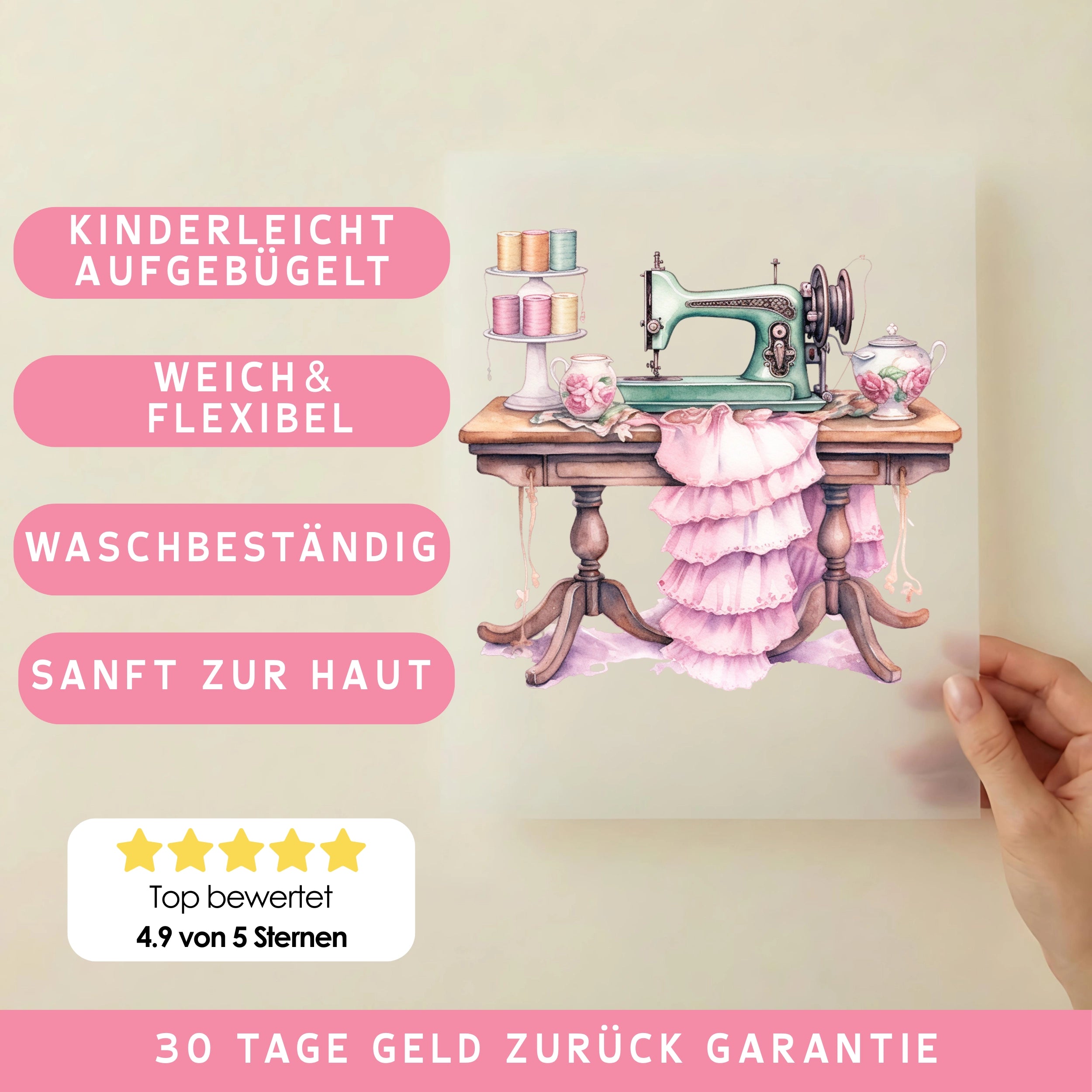 Bügelbild Nähmaschine Vintage Kleid