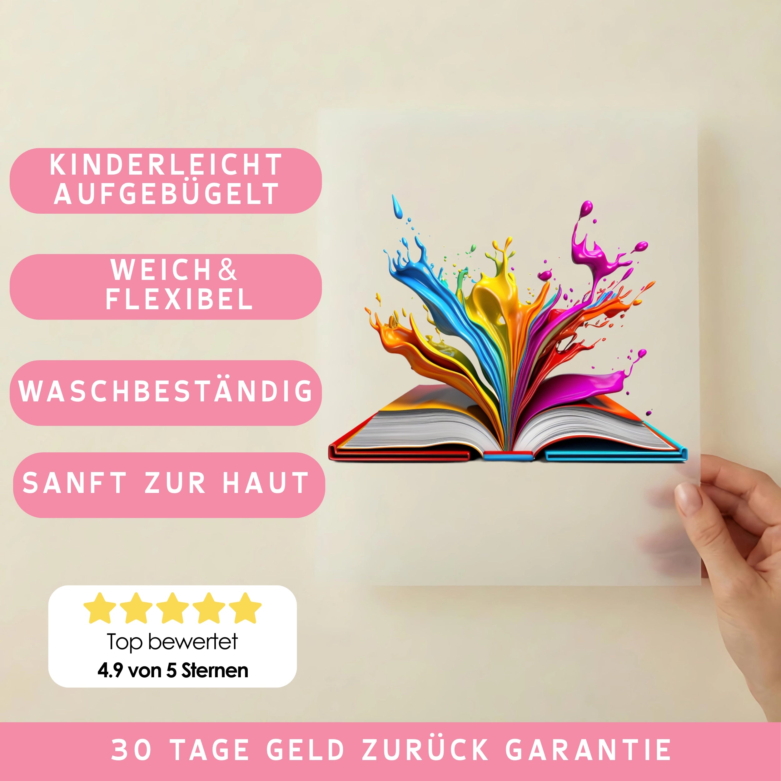 Bügelbild Buch Splash