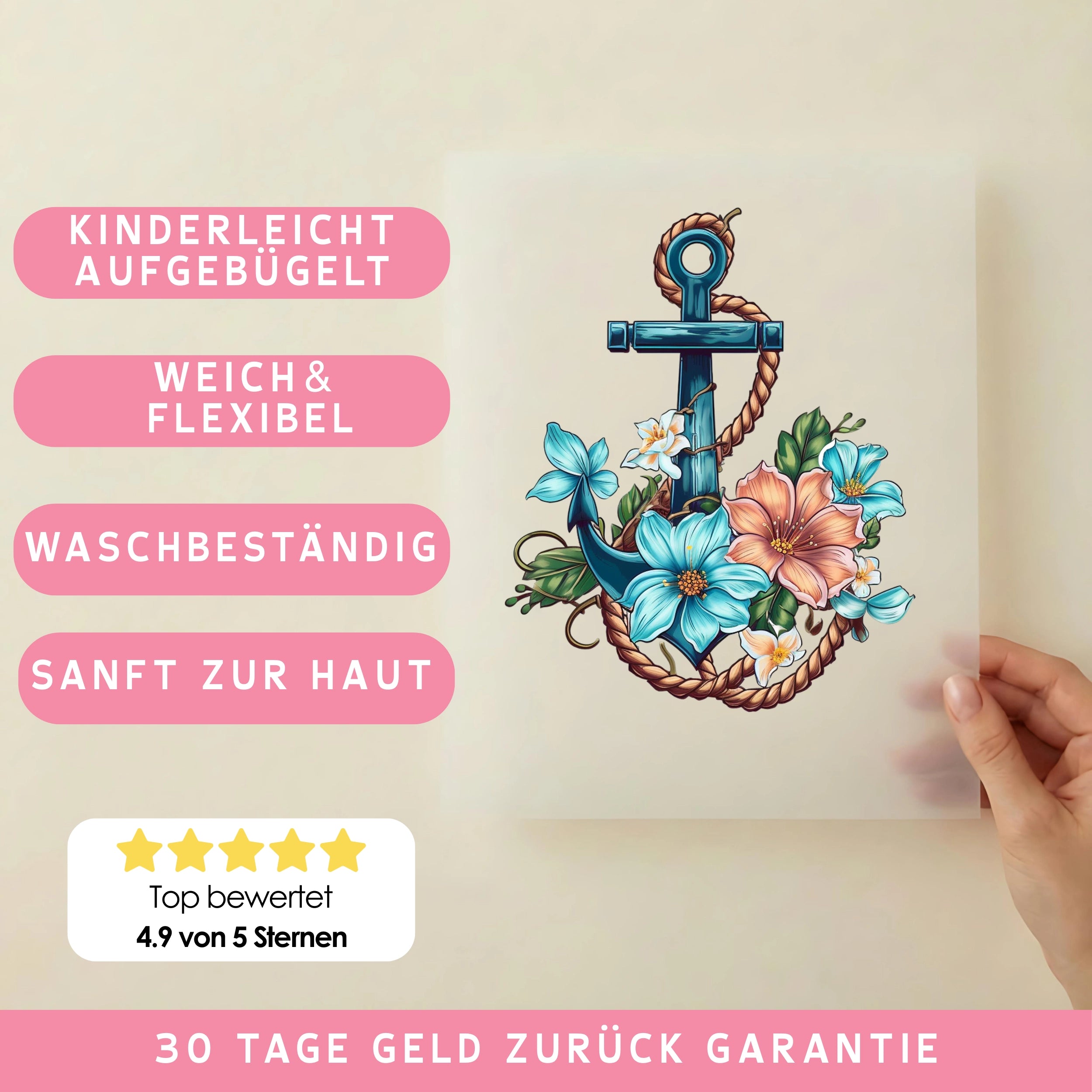 Bügelbild Anker Floral