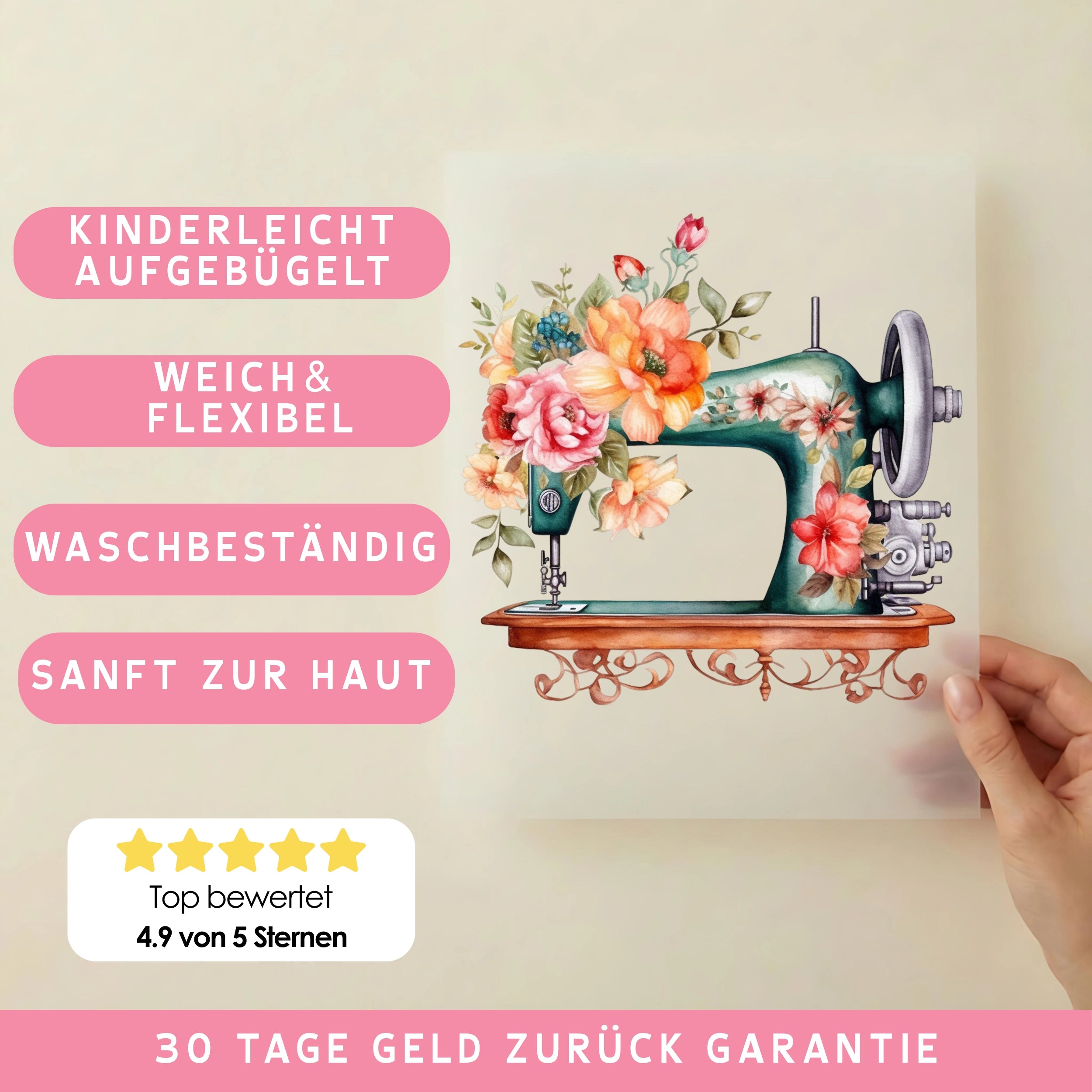 Bügelbild Nähmaschine Blütenzauber