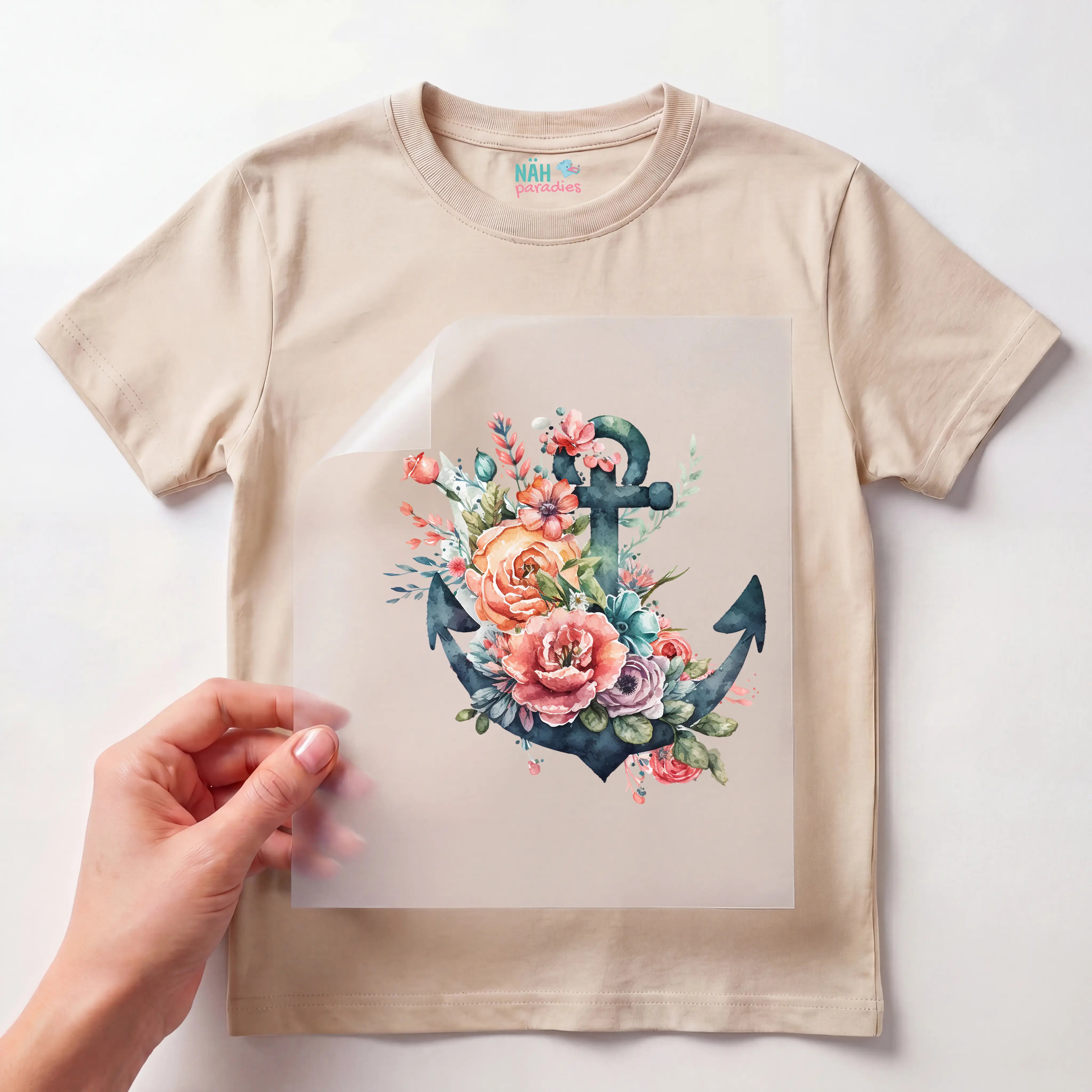 Bügelbild Aquarell Blüten Anker