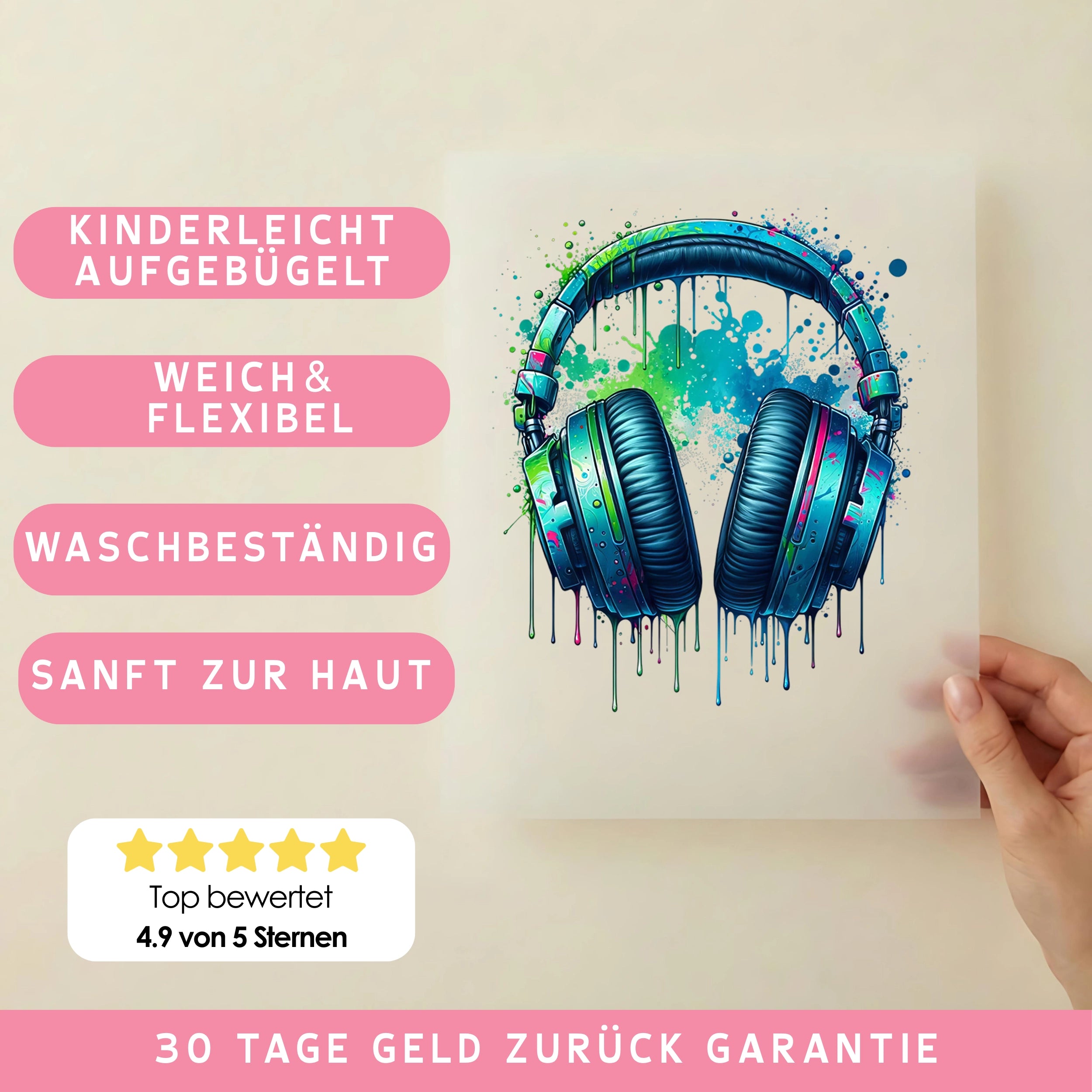 Bügelbild blaue Graffiti Kopfhörer Explosion