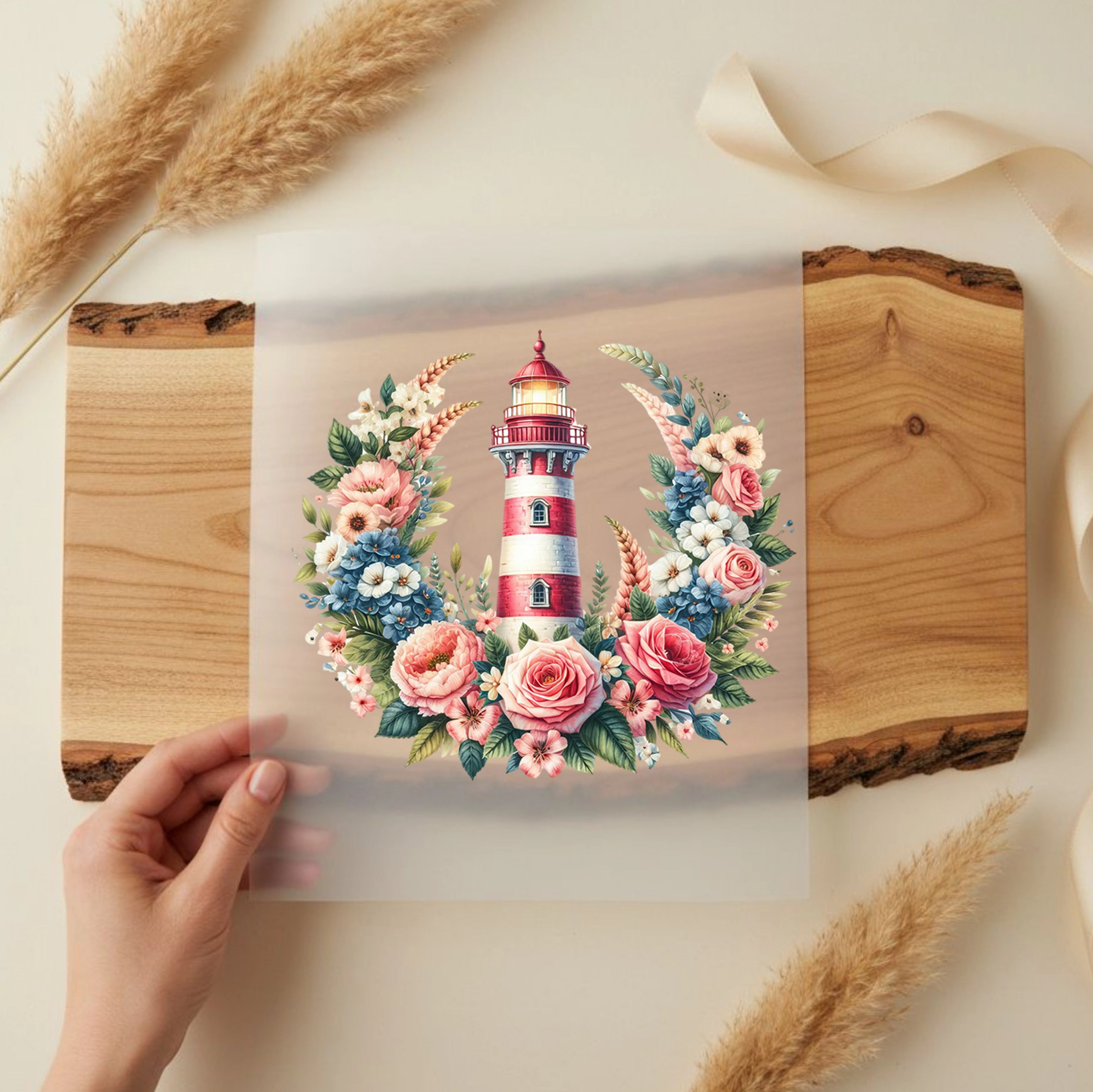 Bügelbild Floraler Leuchtturmzauber