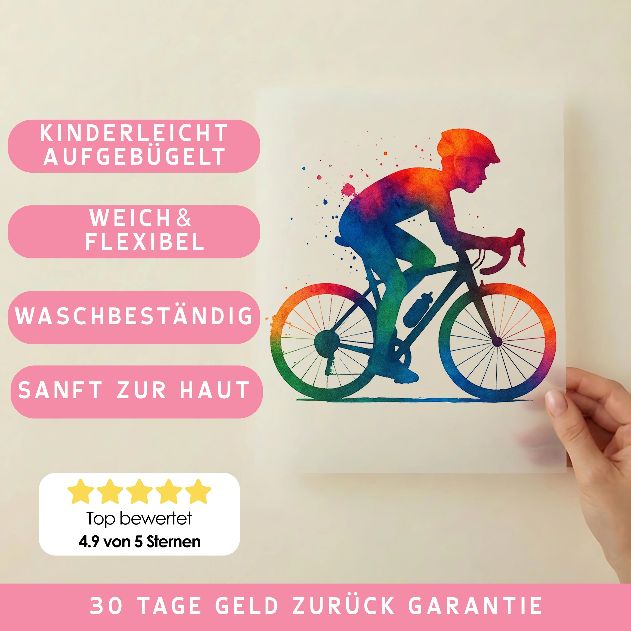 Bügelbild Fahrradfahrer Splash