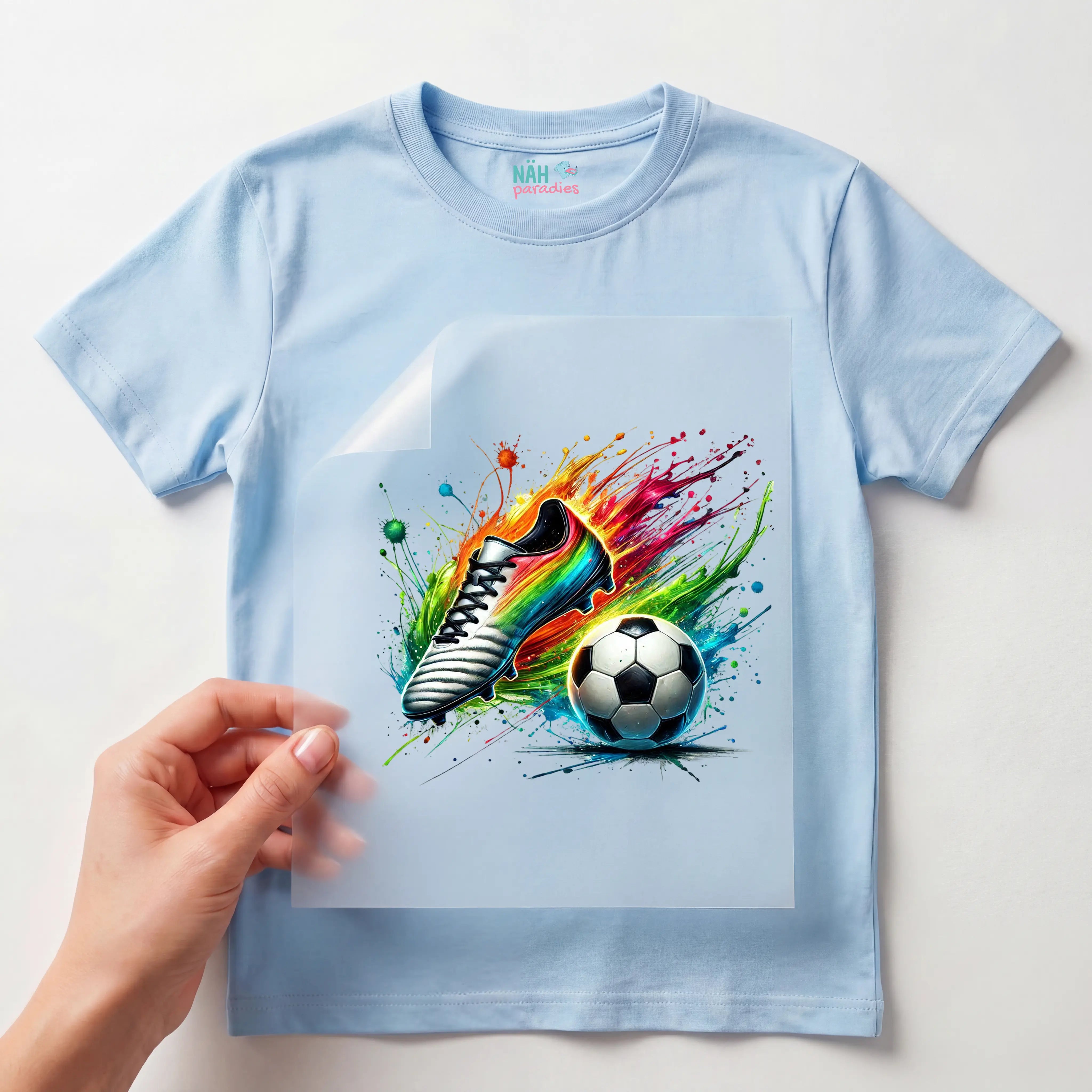 Bügelbild Fußball Schuh Splash