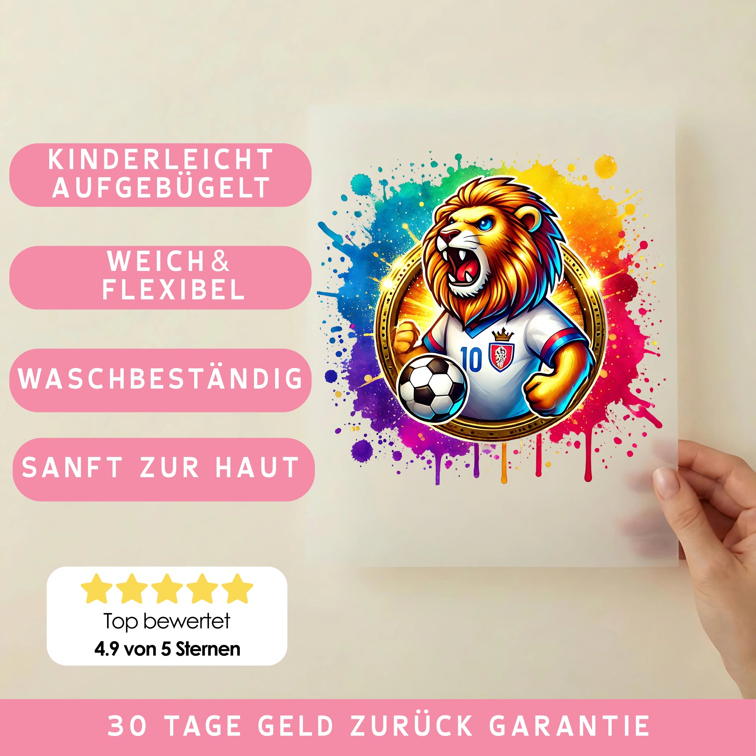 Bügelbild Fußball Löwe Torjäger