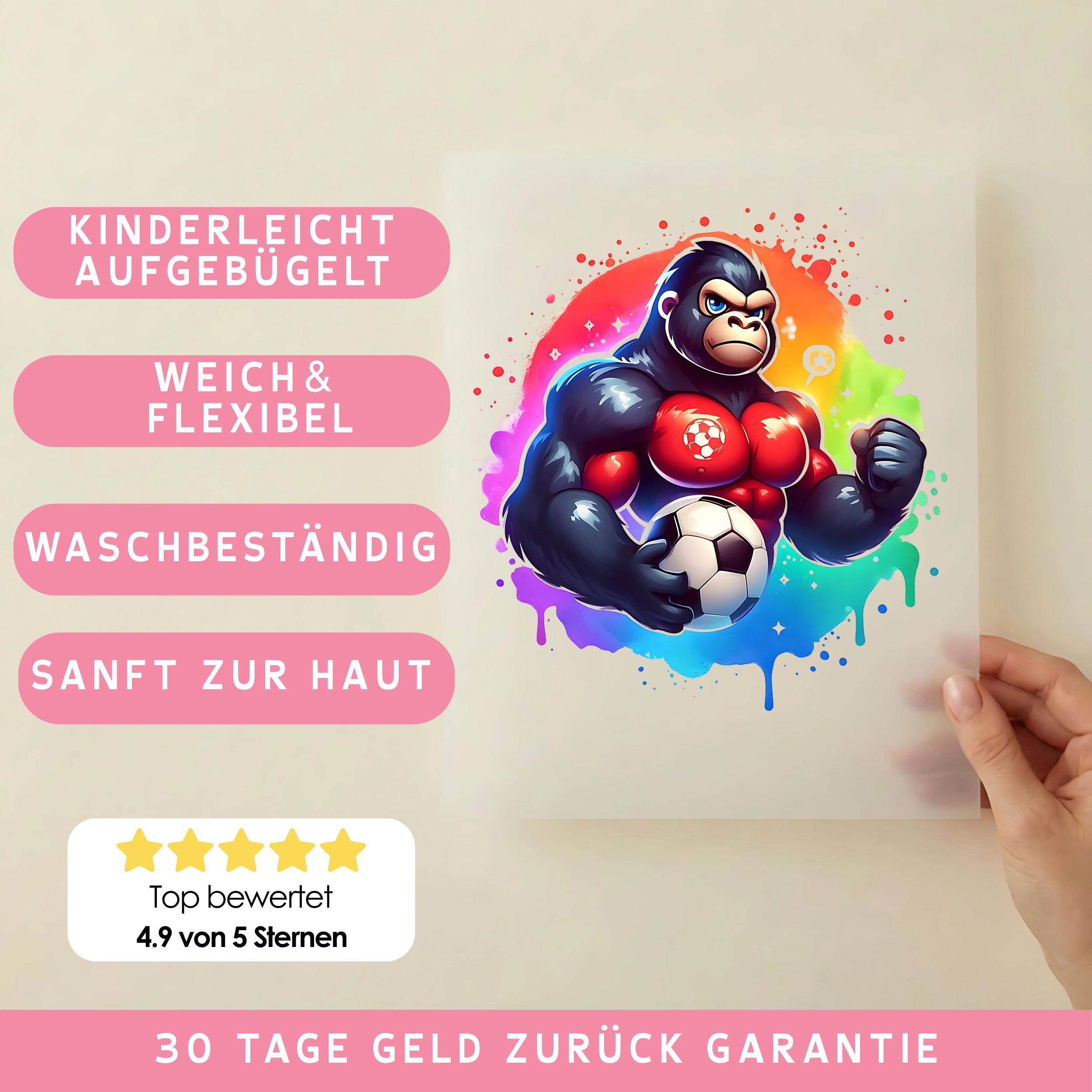 Bügelbild Fußball Gorilla Powerball