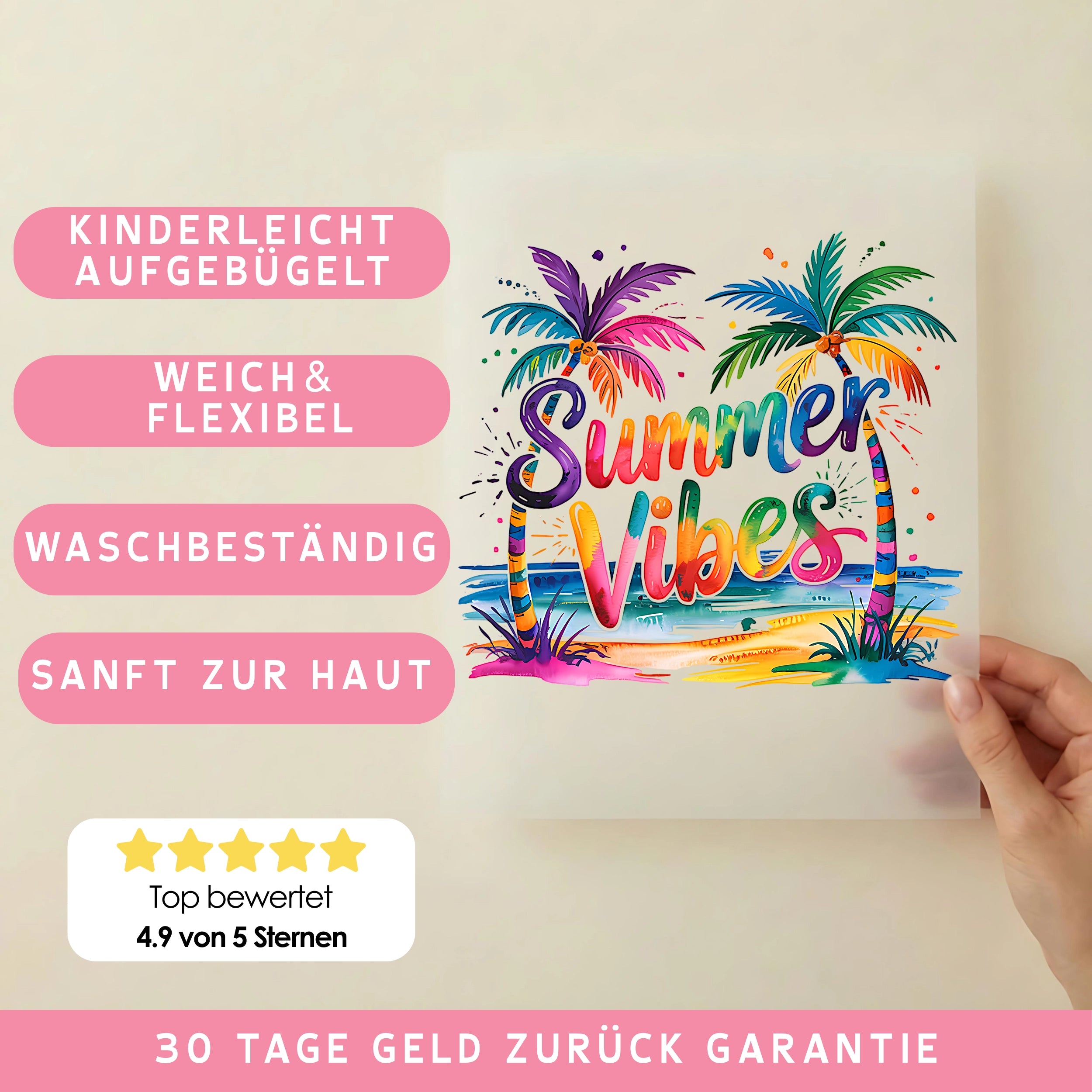Bügelbild Summervibes Bunte Palmen
