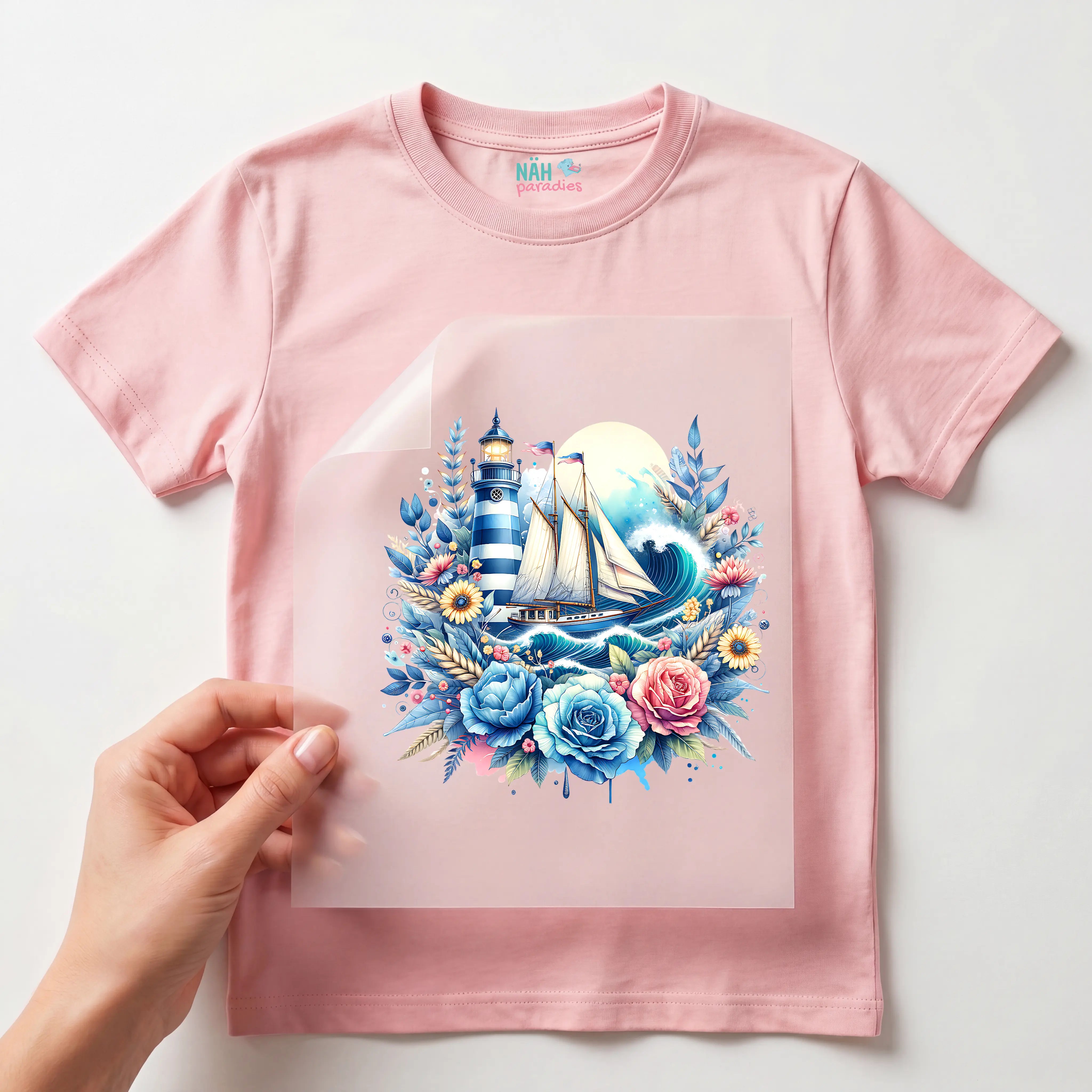 Bügelbild Schiff im Blütenmeer