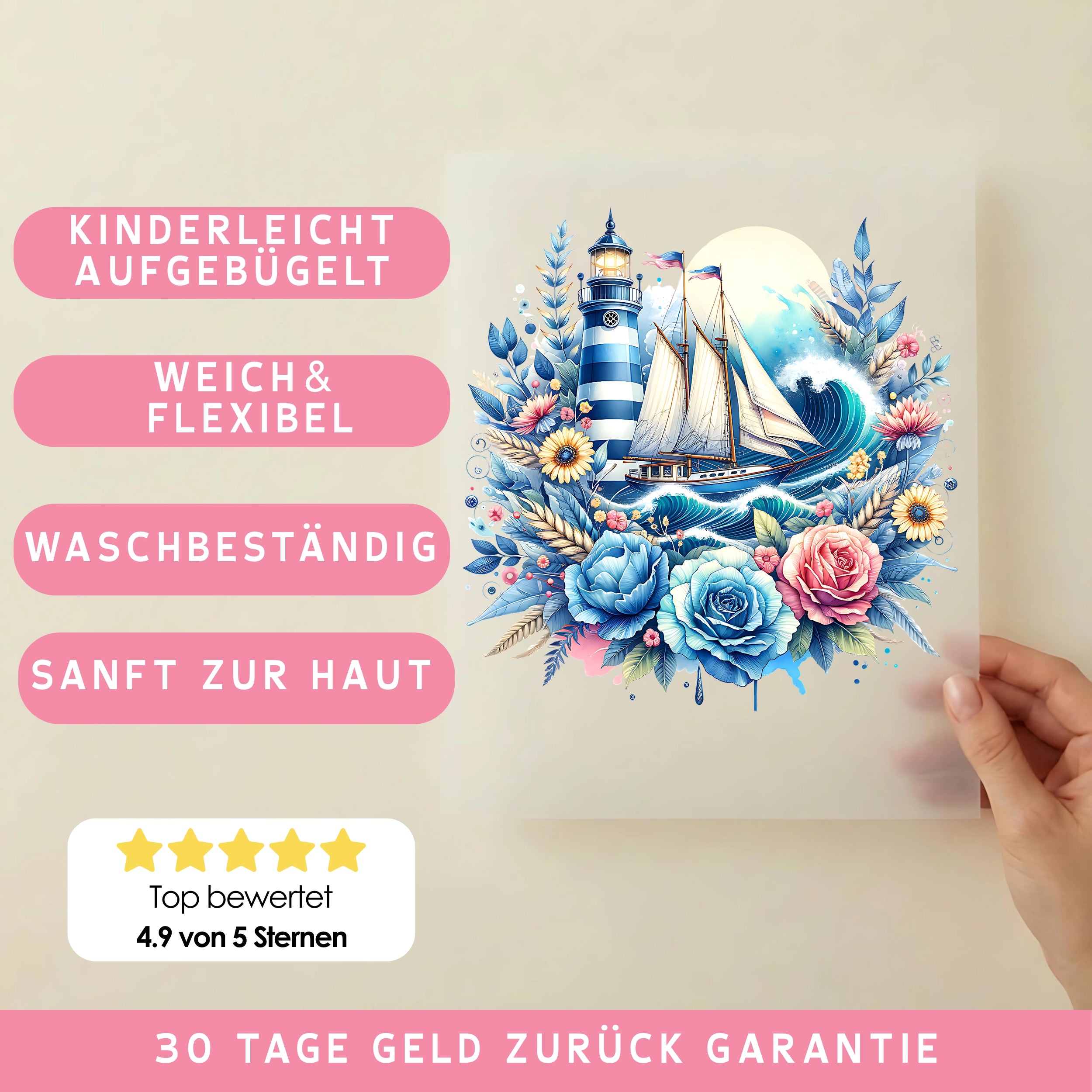 Bügelbild Schiff im Blütenmeer