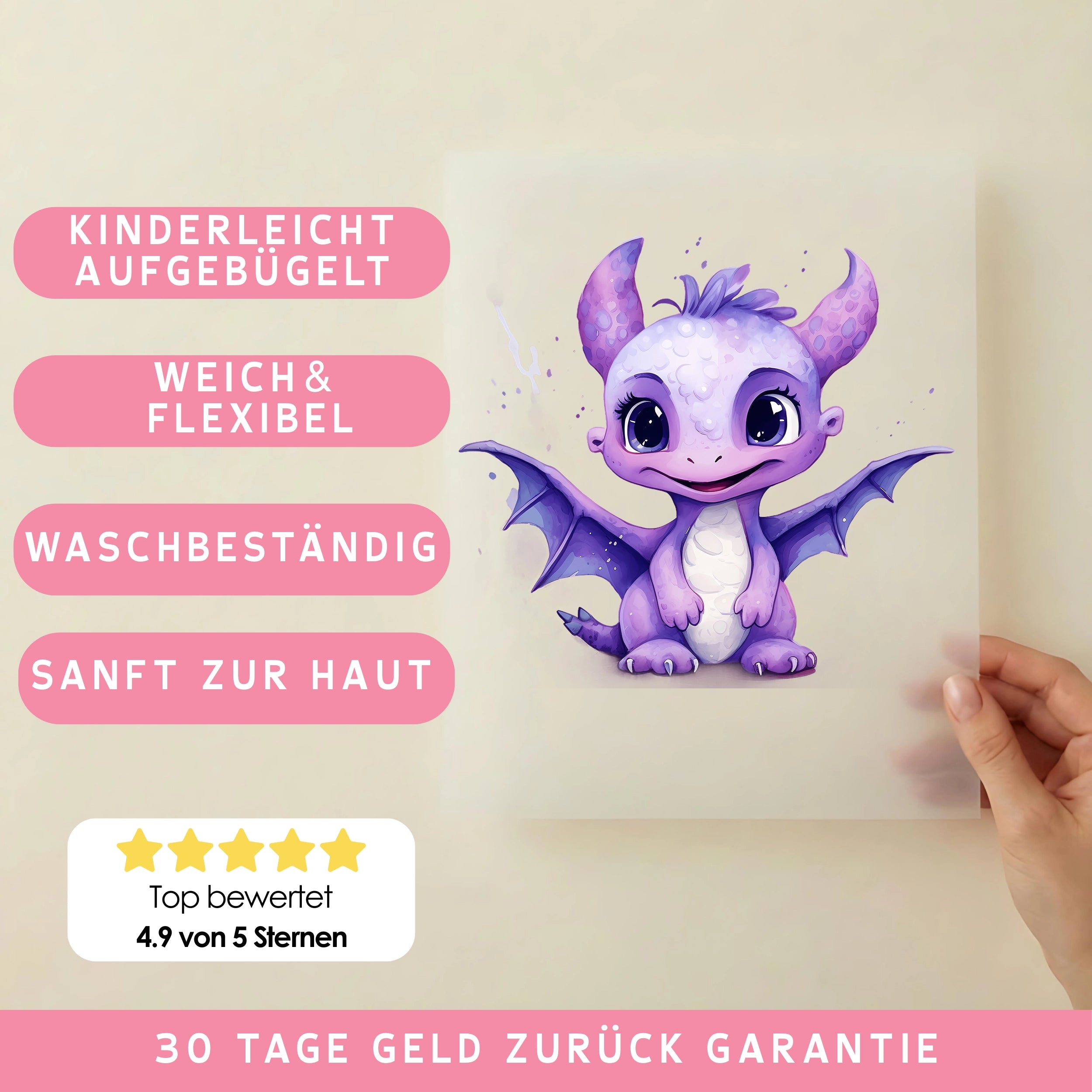 Bügelbild Drachenbaby Lila