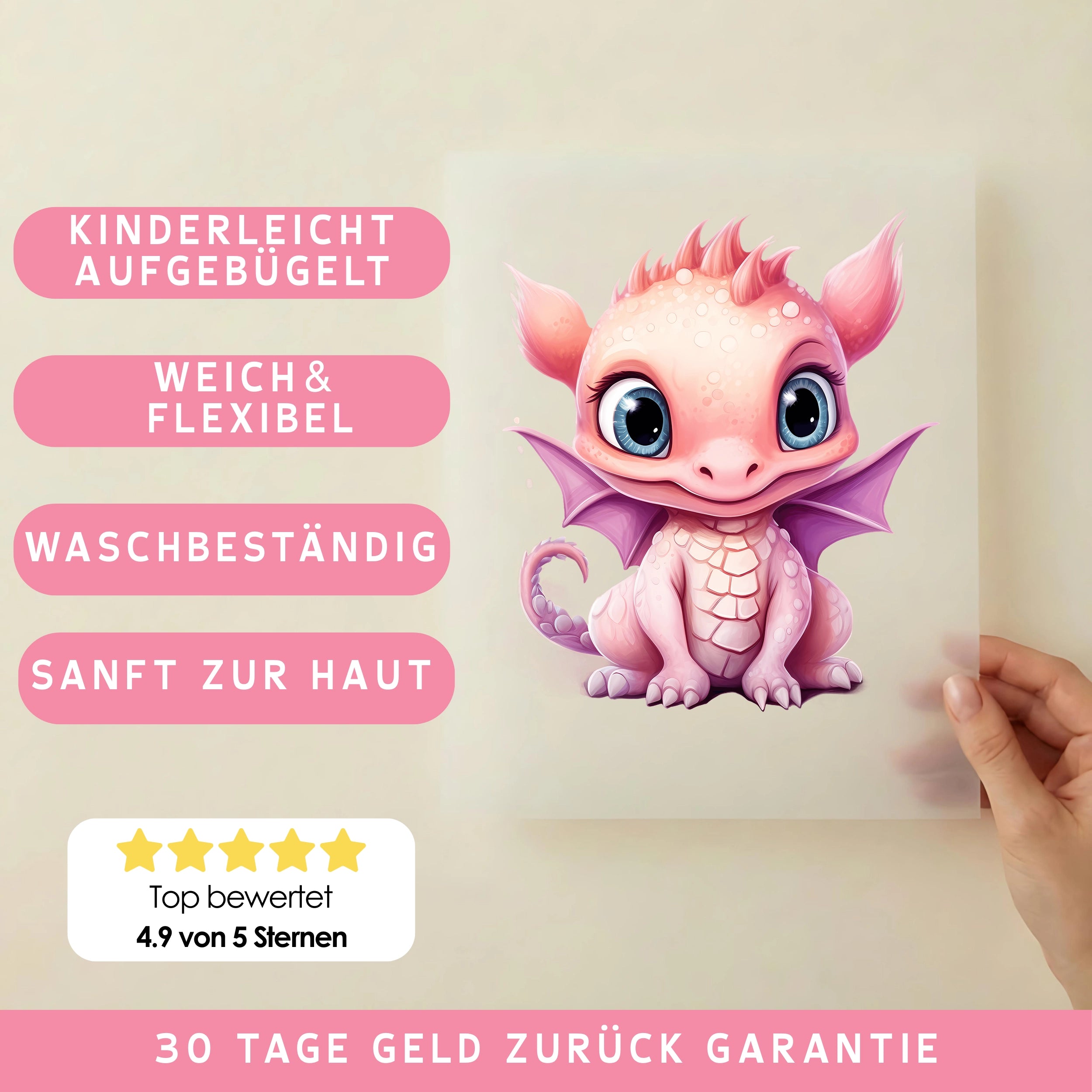 Bügelbild Drachenbaby Rosa