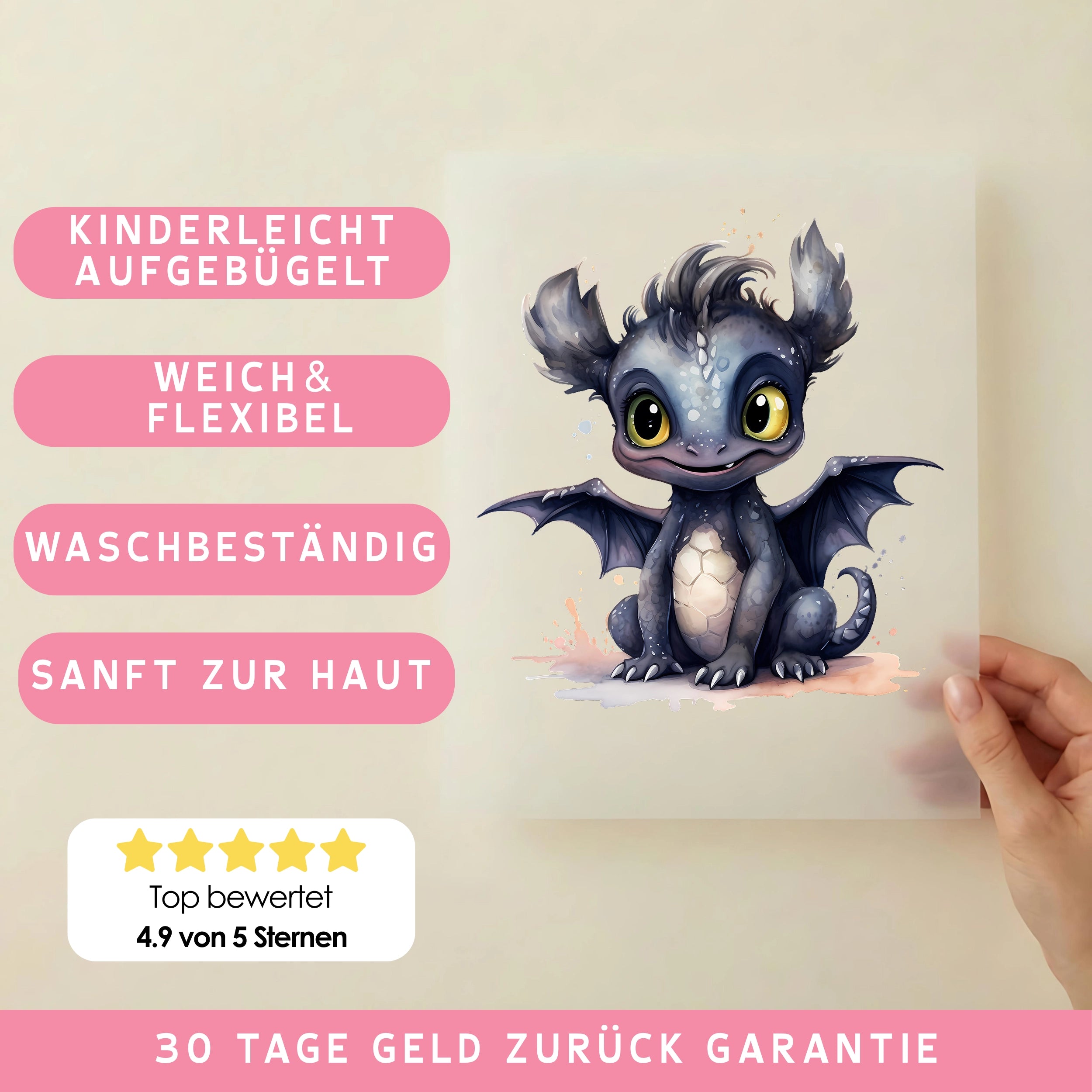 Bügelbild Drachenbaby Schwarz