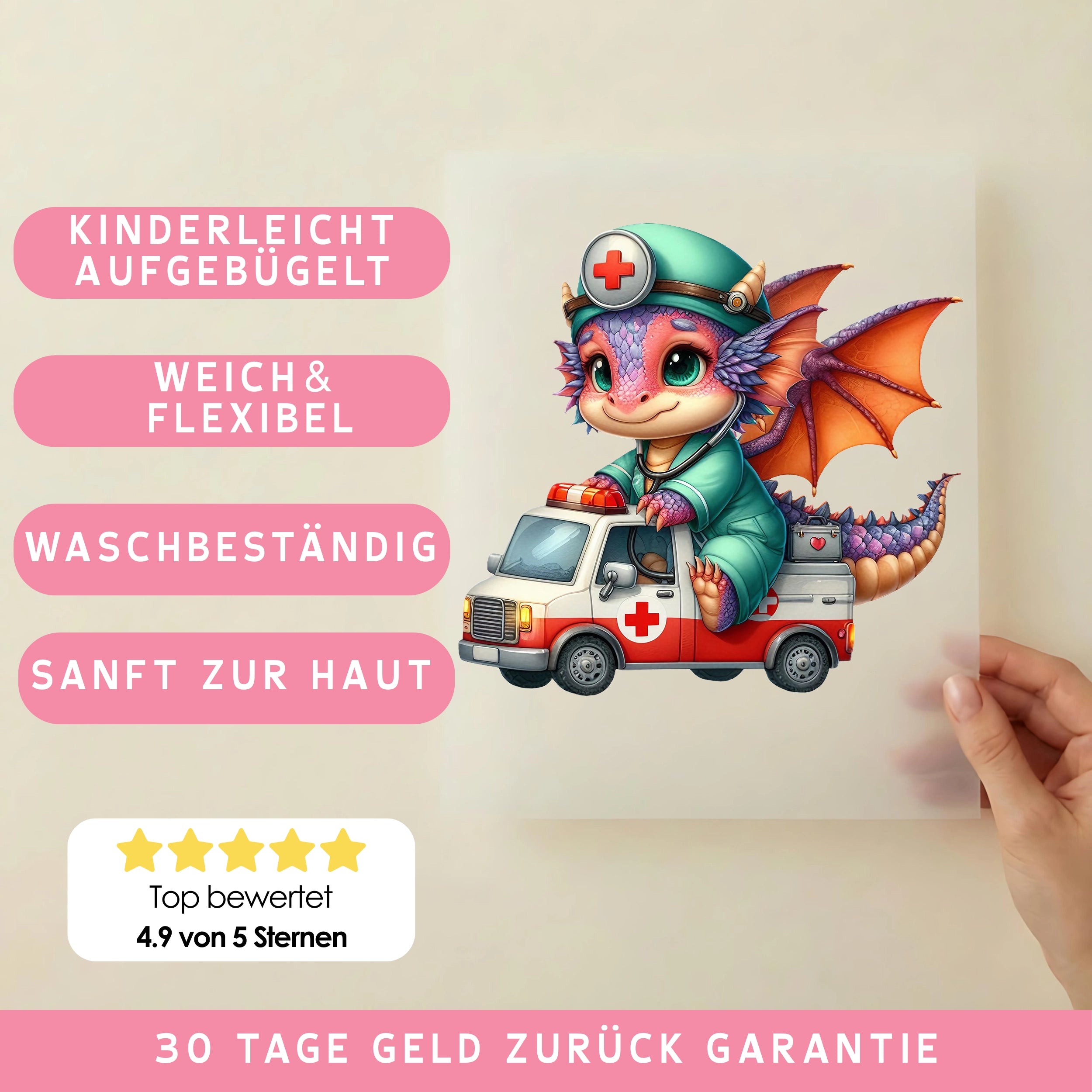 Bügelbild Drache Notfallretter Draco
