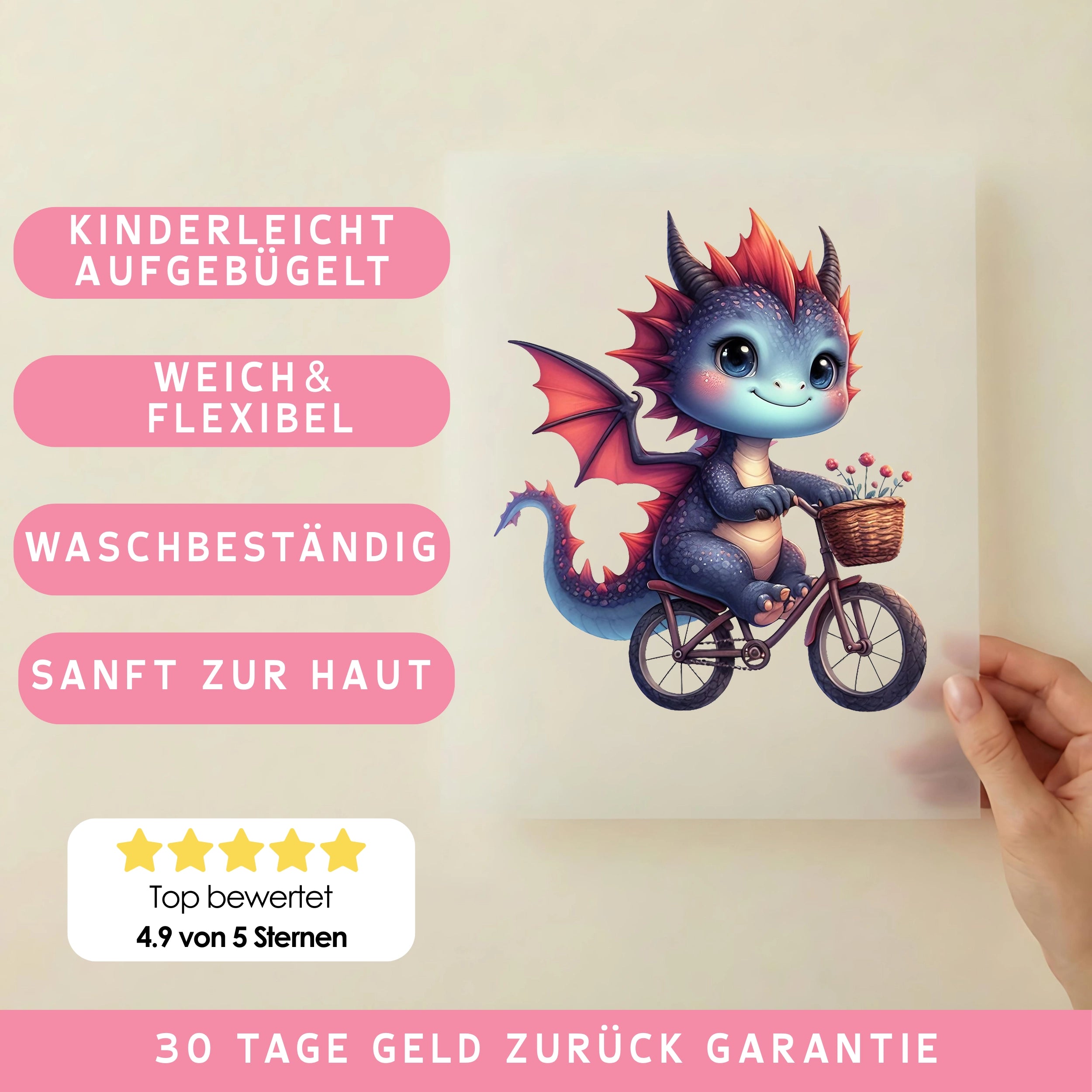 Bügelbild Fahrradheld Finn der Drache