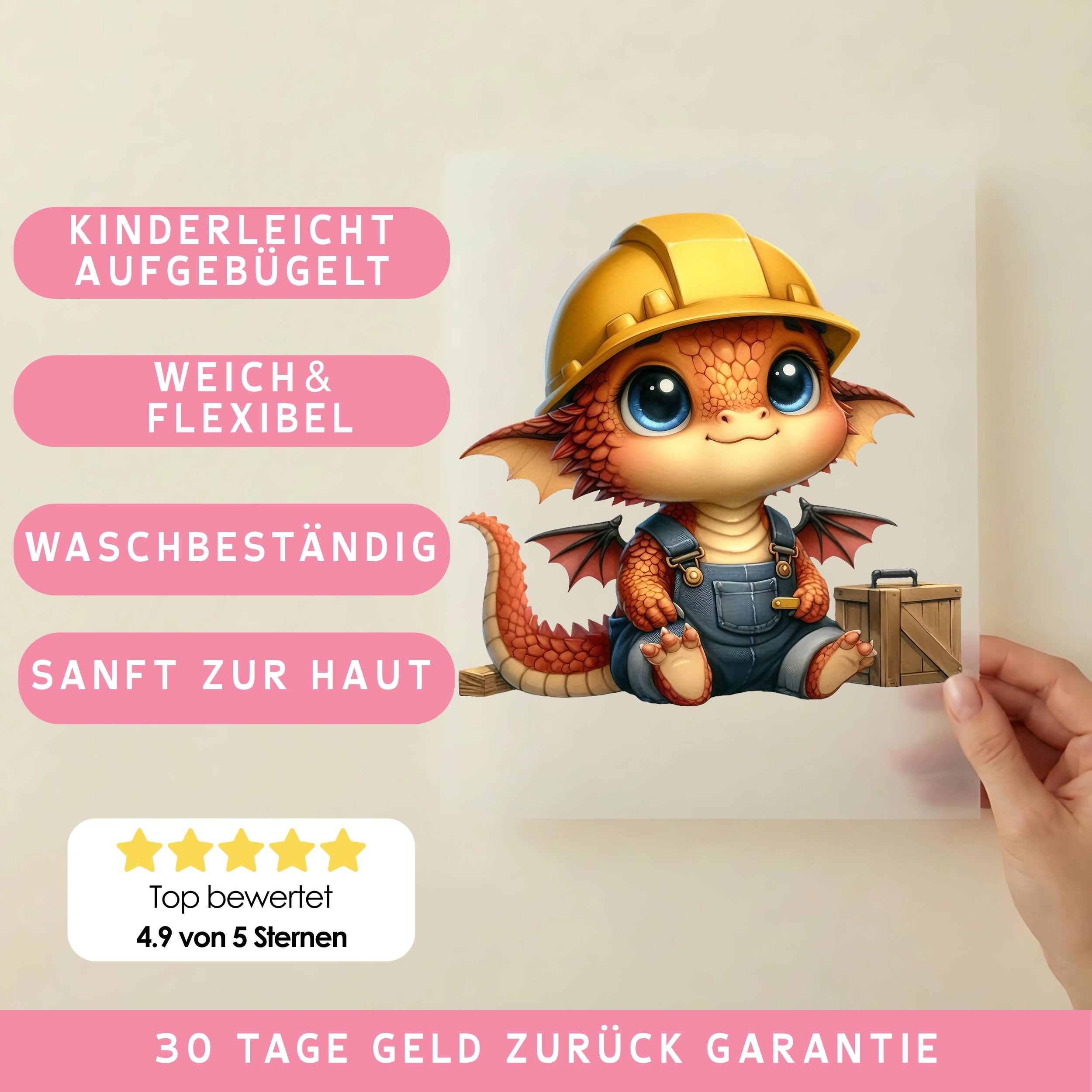 Bügelbild Drache Bauleiter Babyflamme