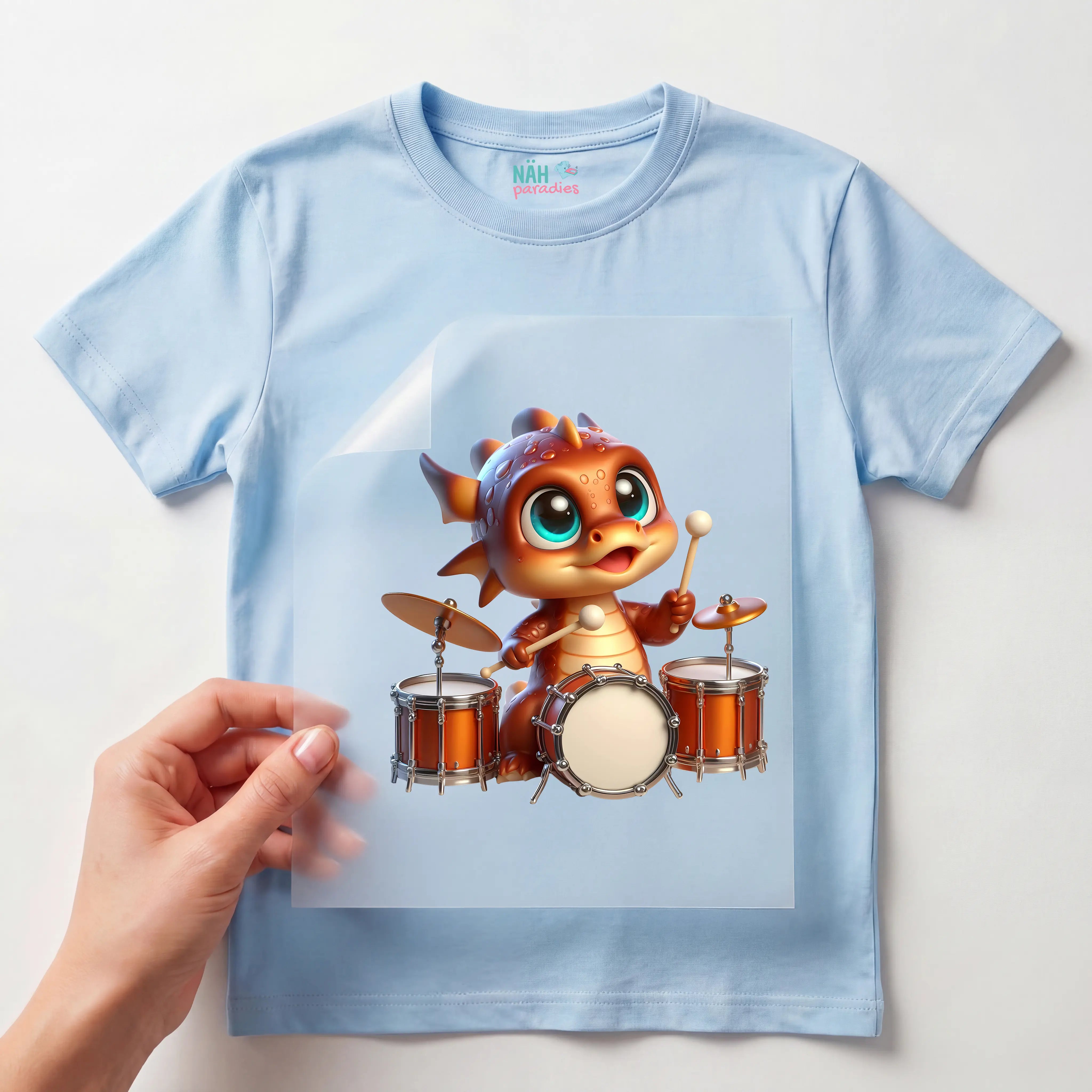 Bügelbild Drache Beatdrummer
