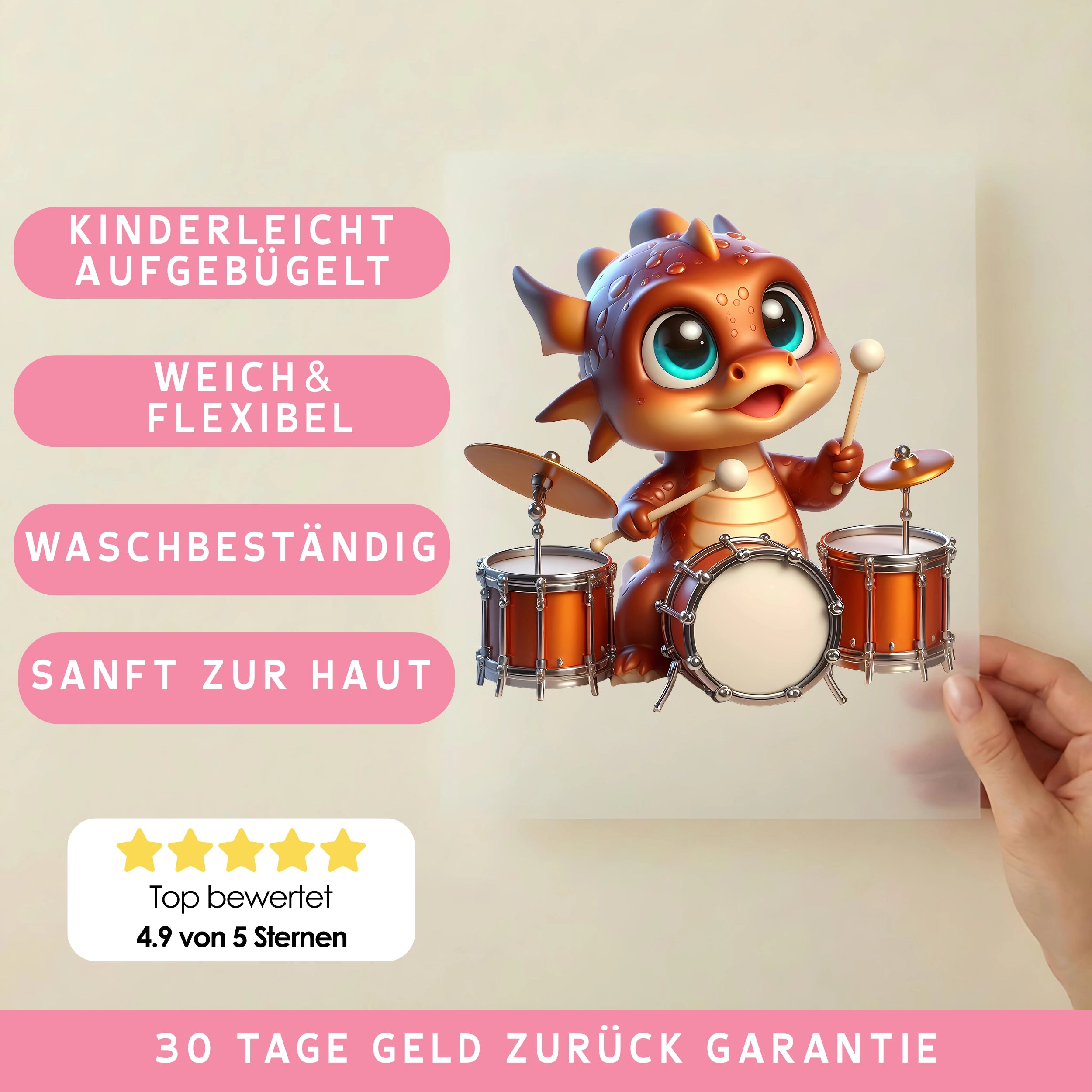 Bügelbild Drache Beatdrummer