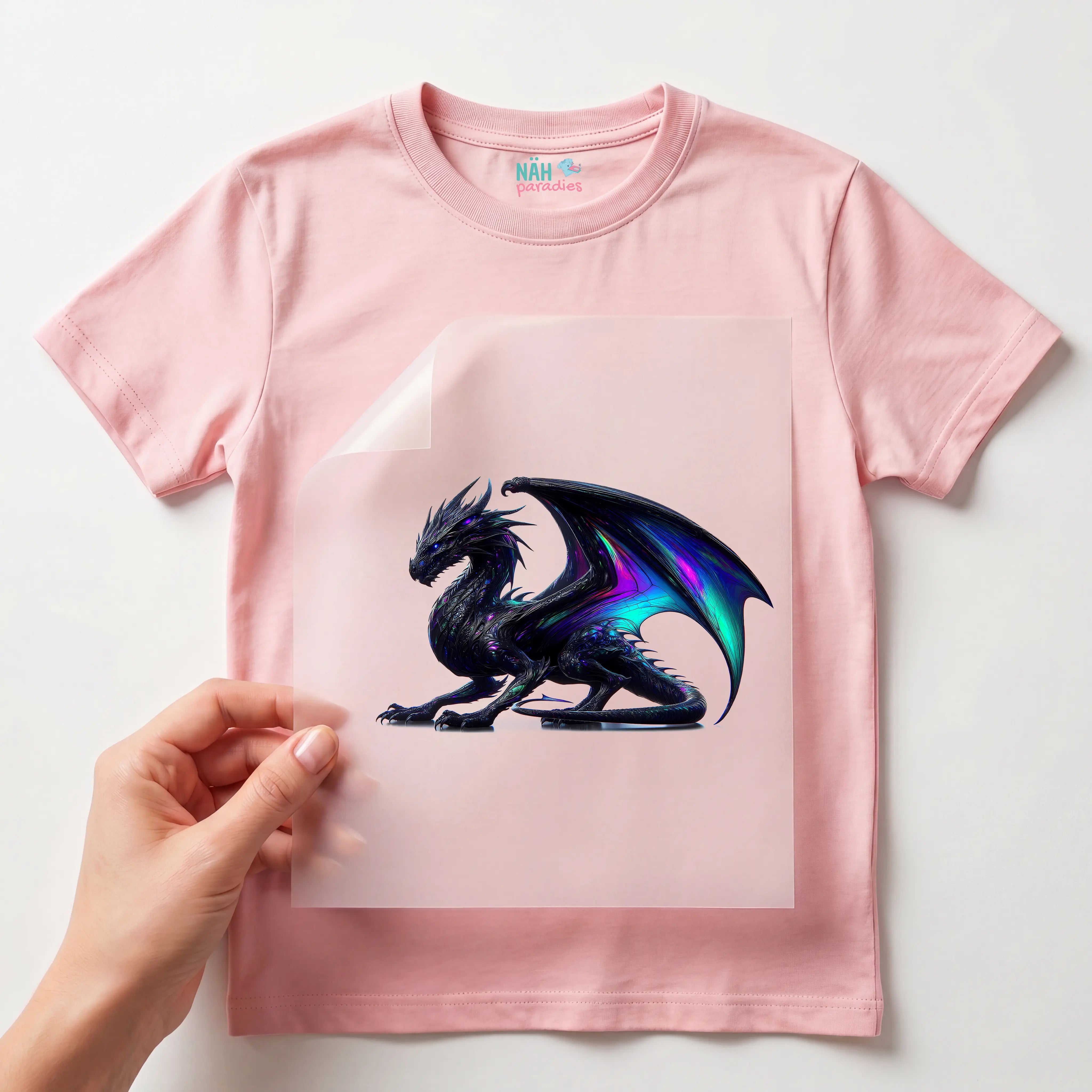 Bügelbild Drache Neon Schimmerglut