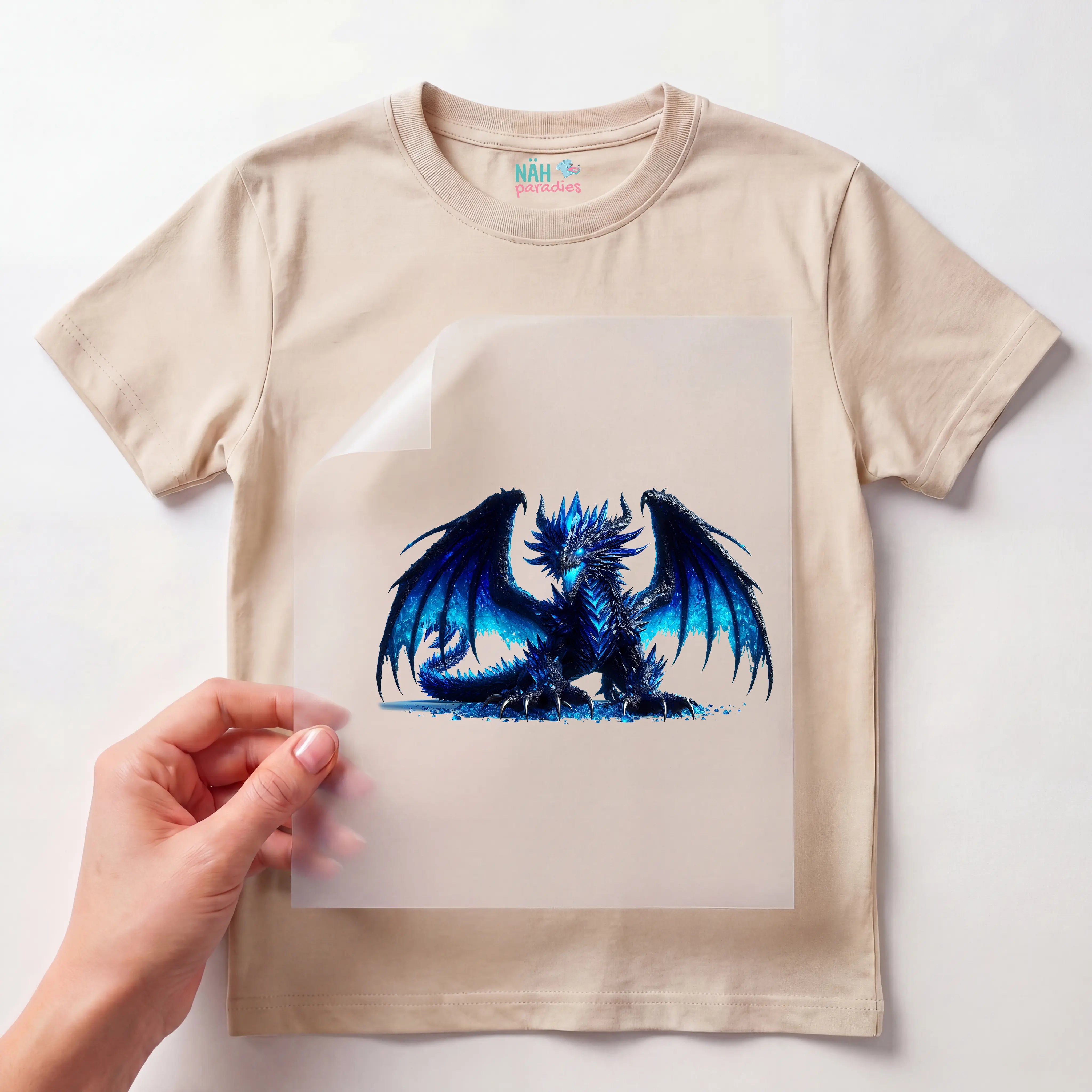 Bügelbild Drache Nachtblau