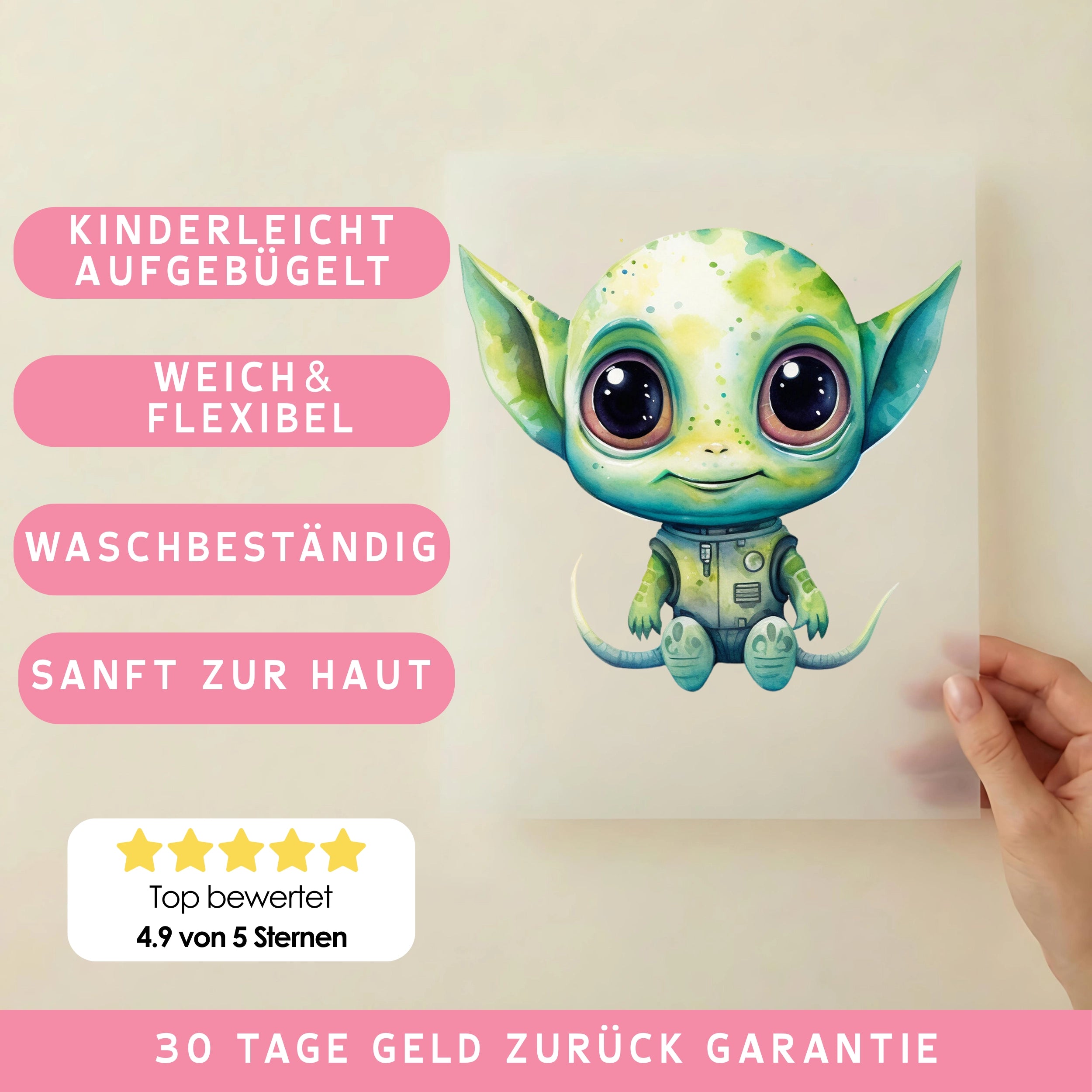 Bügelbild Alien Baby Grün