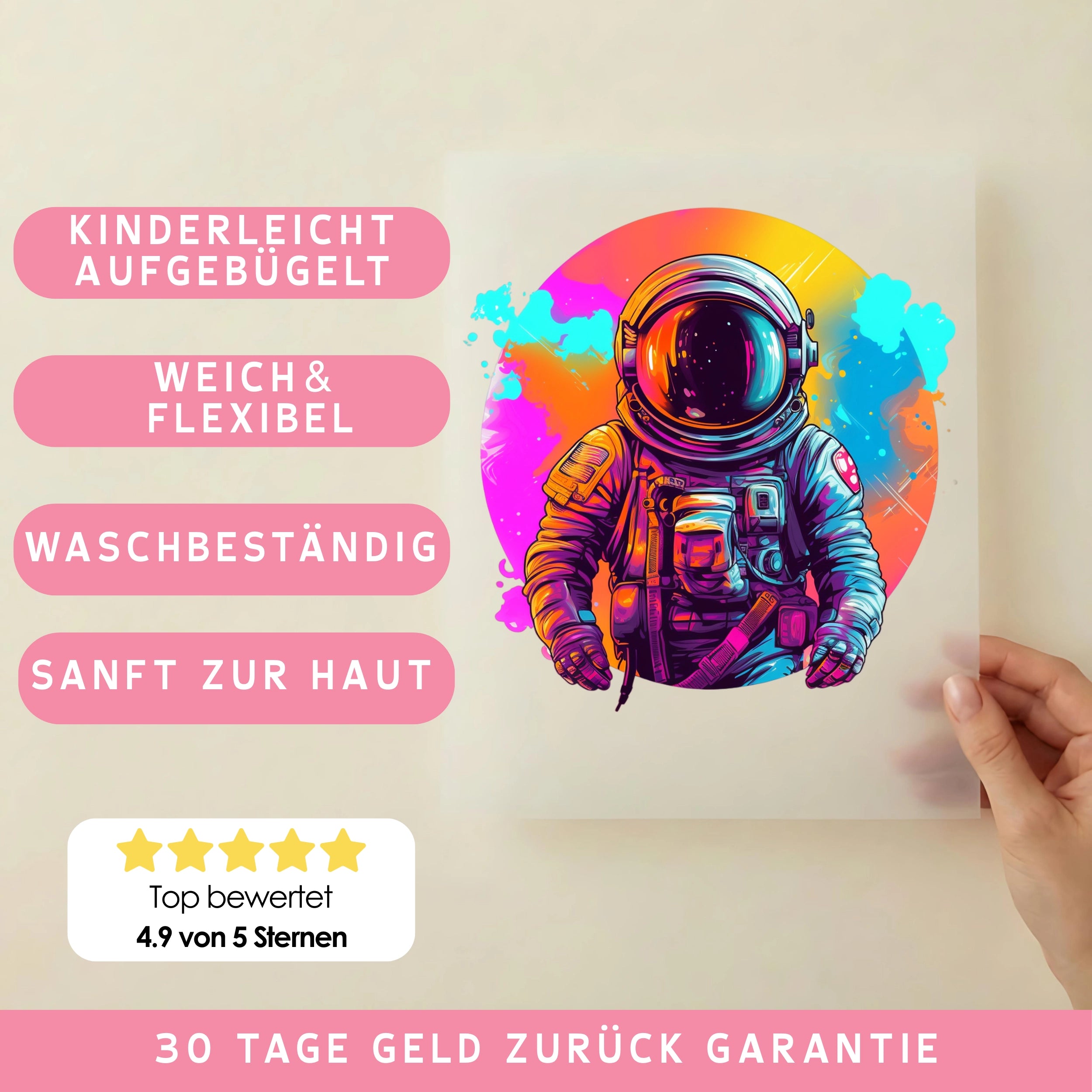 Bügelbild Astronaut Mond