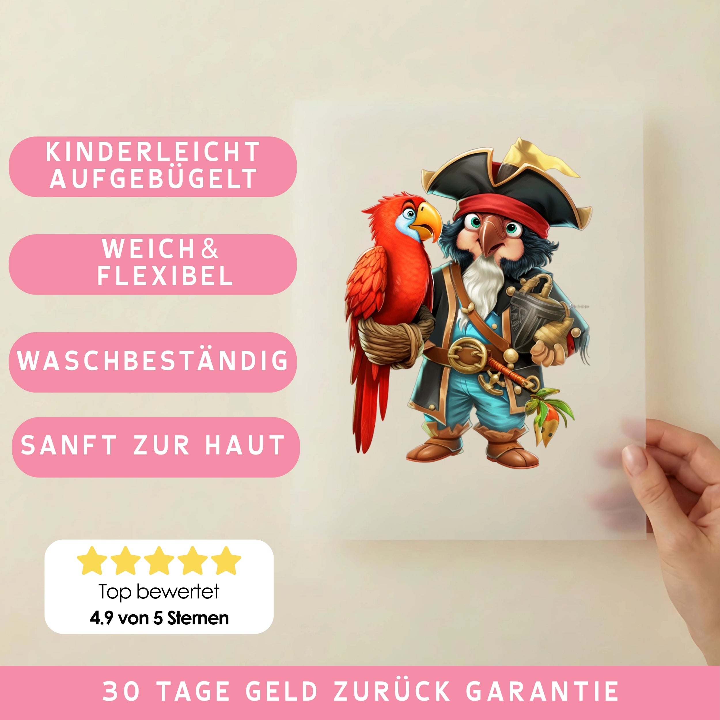 Bügelbild Pirat Papageifreund