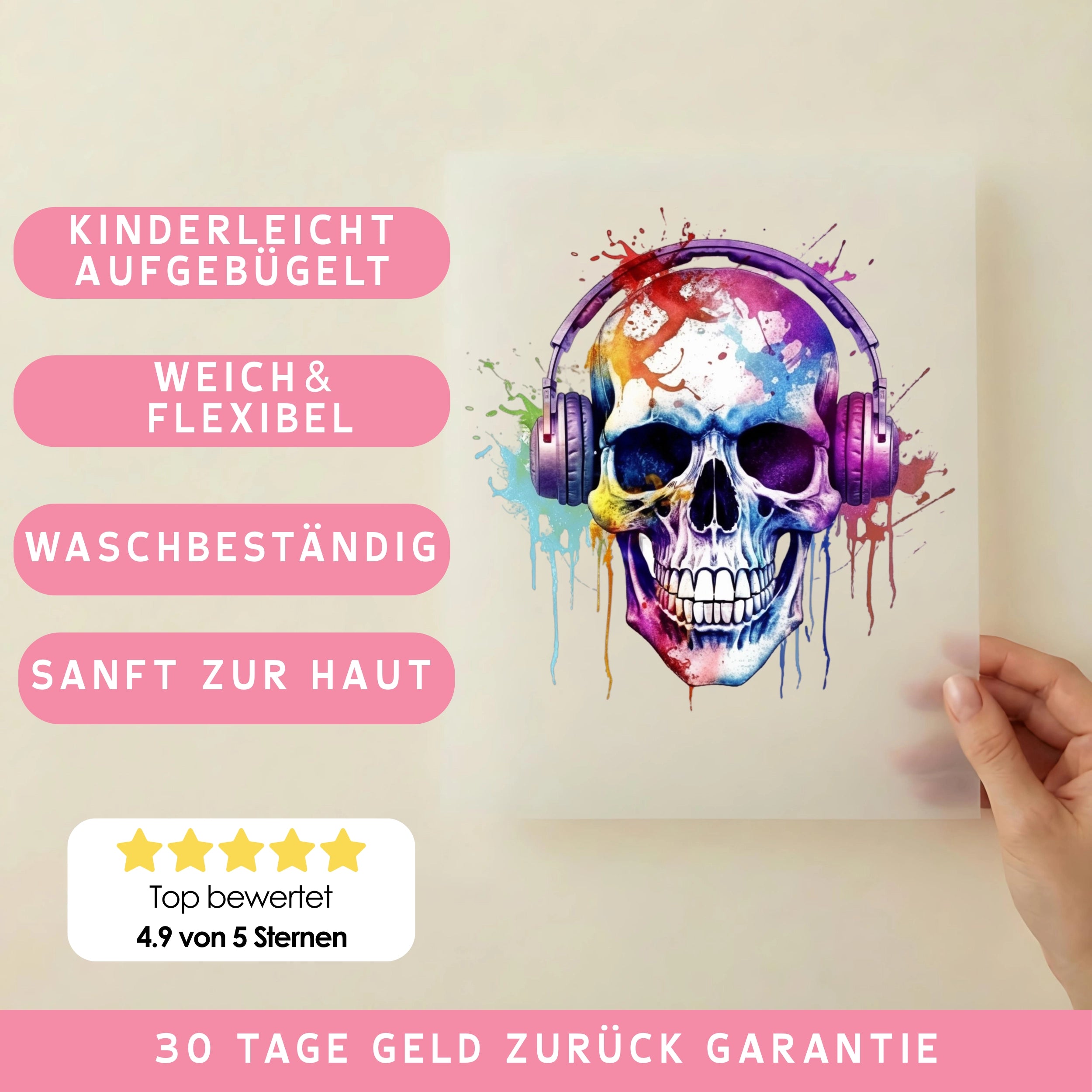 Bügelbild Splash Schädel Skullbeats