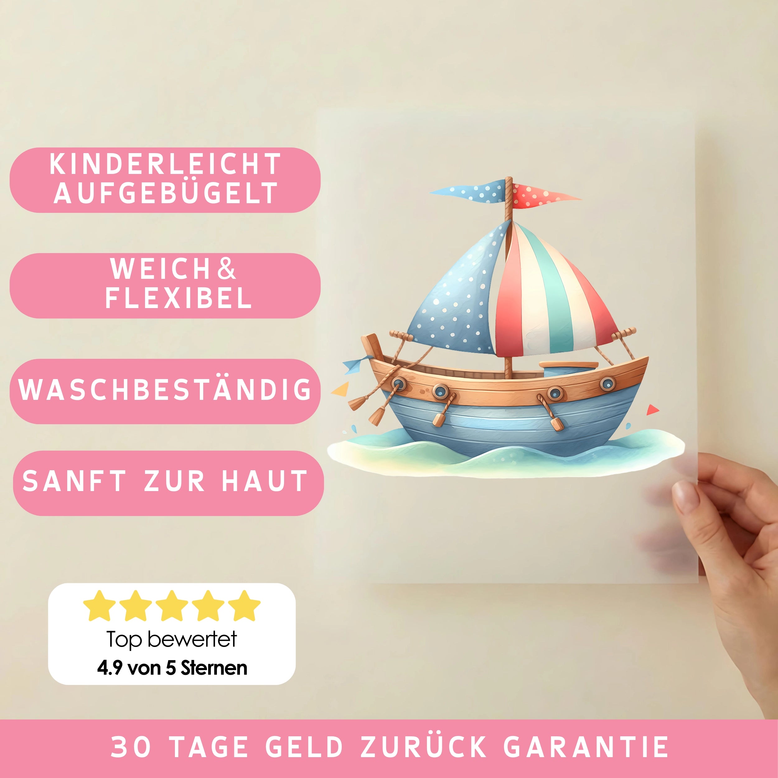 Bügelbild Segelboot Bunte Brise