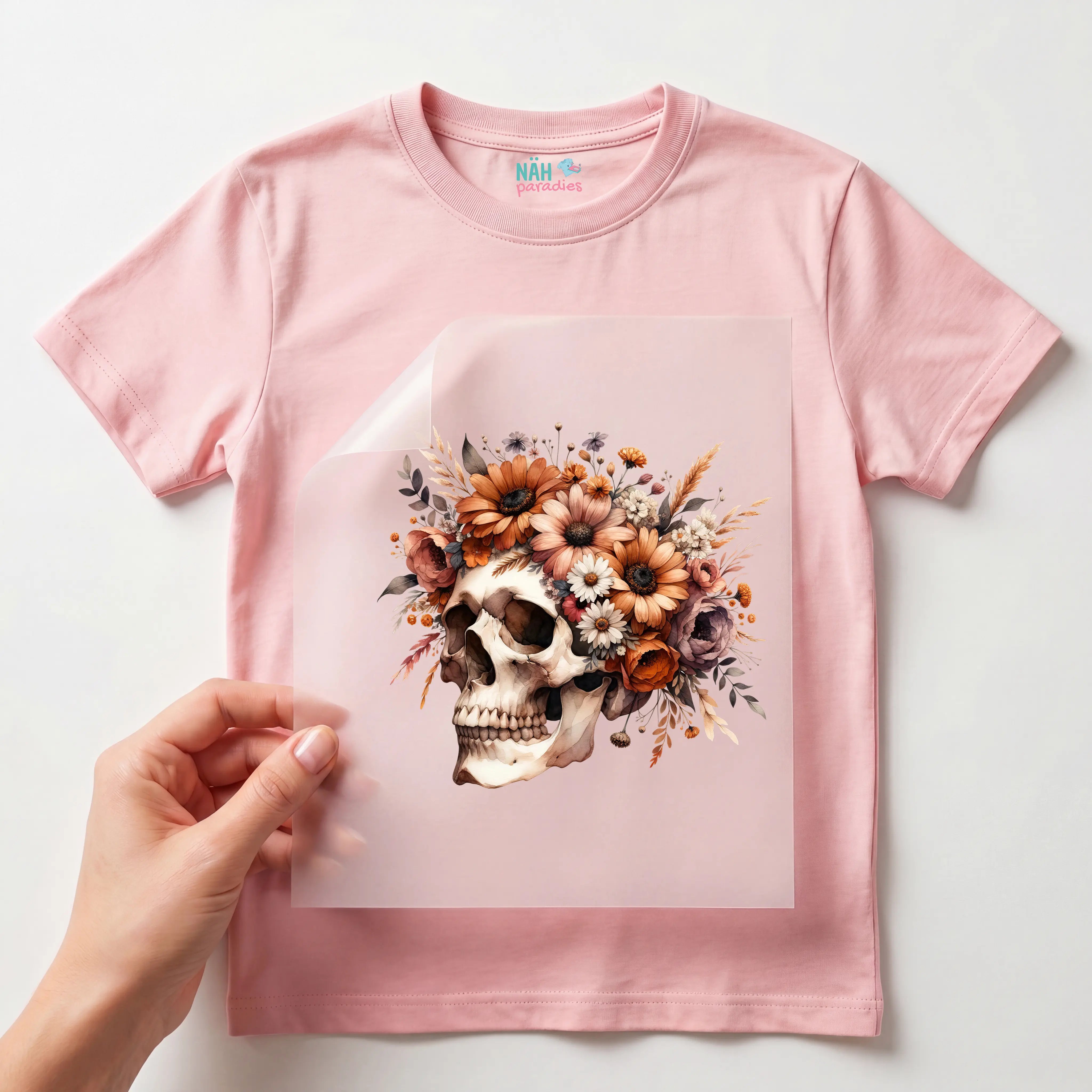 Bügelbild Schädel Boho Flower