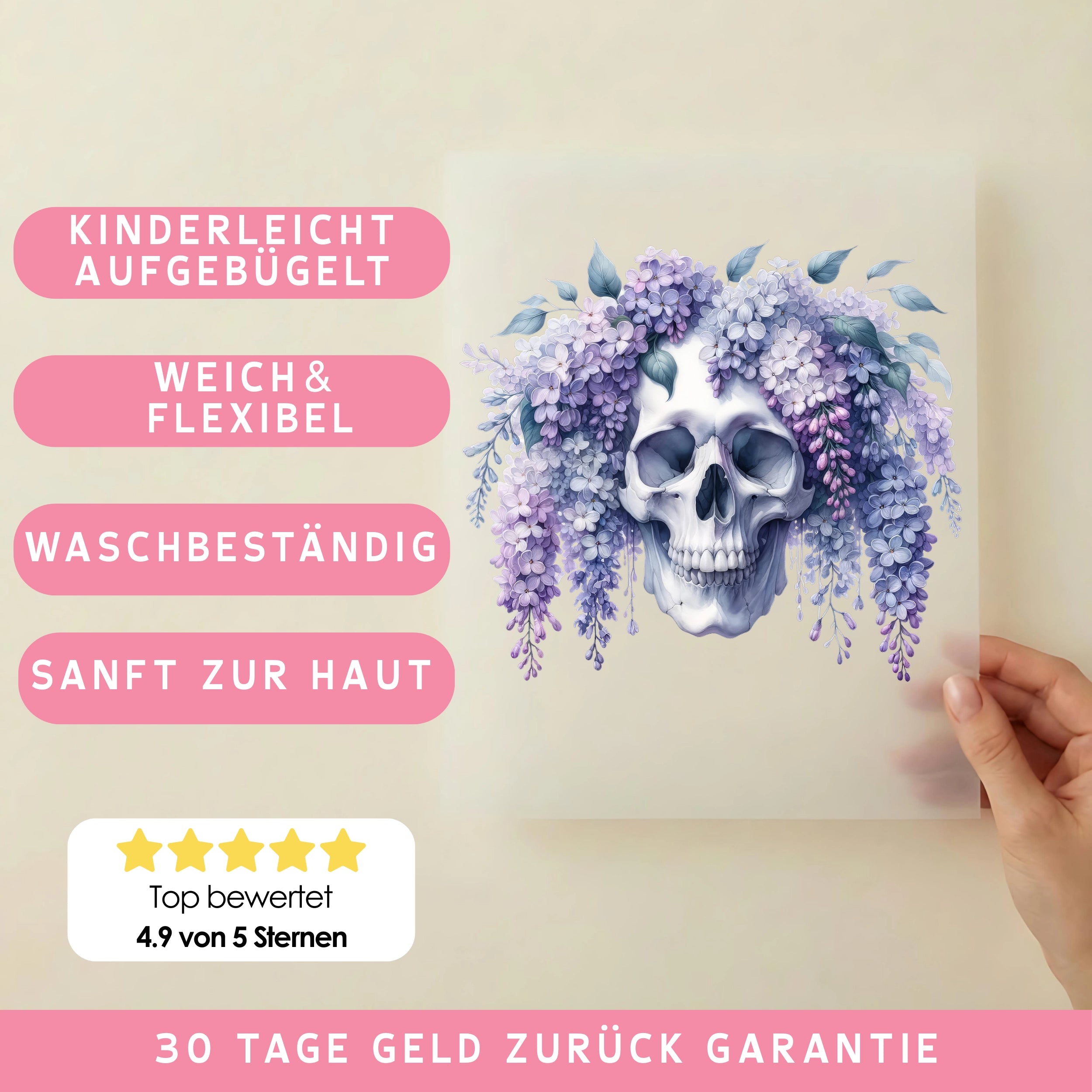 Bügelbild Schädel Fliederne Stille