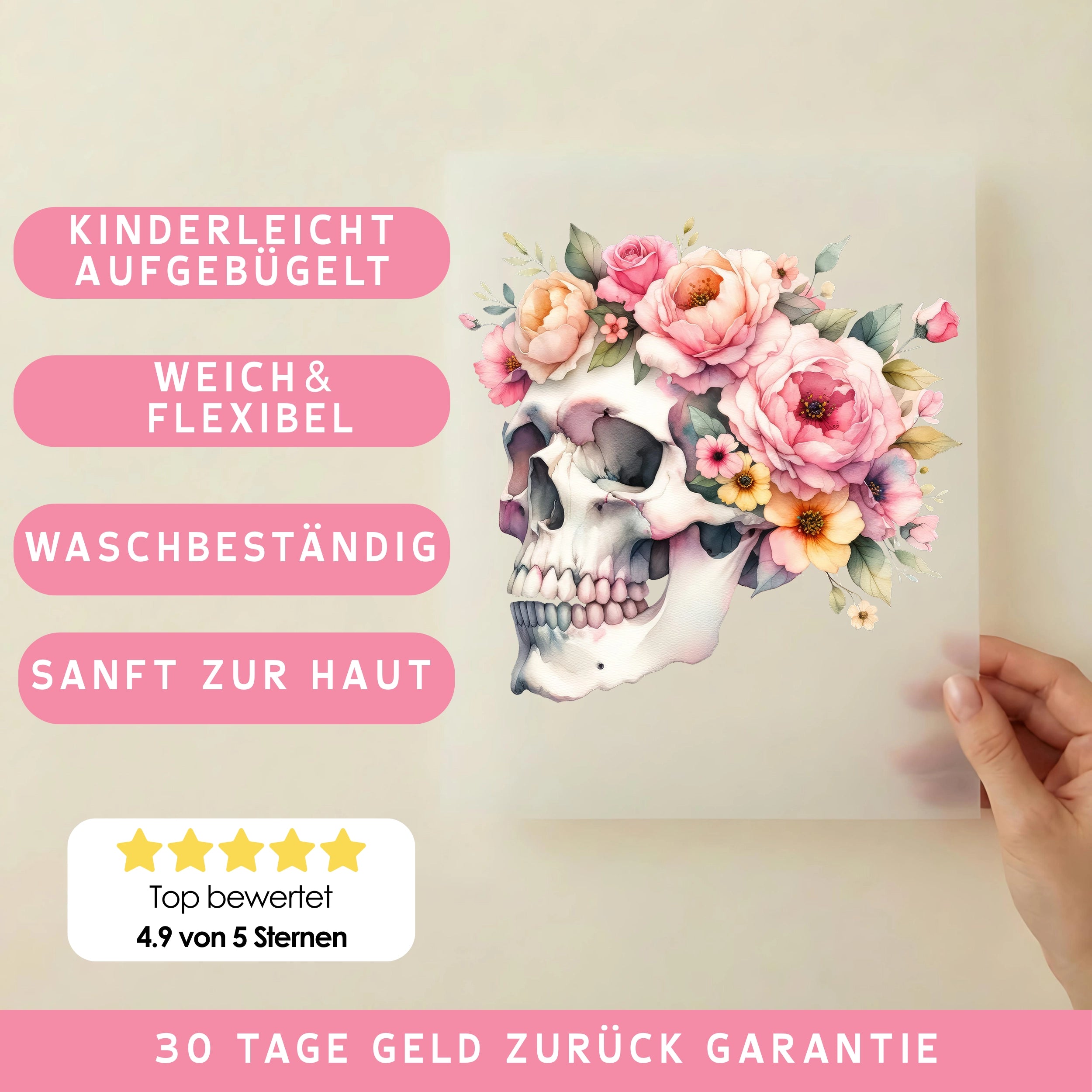 Bügelbild Schädel Floral Skull