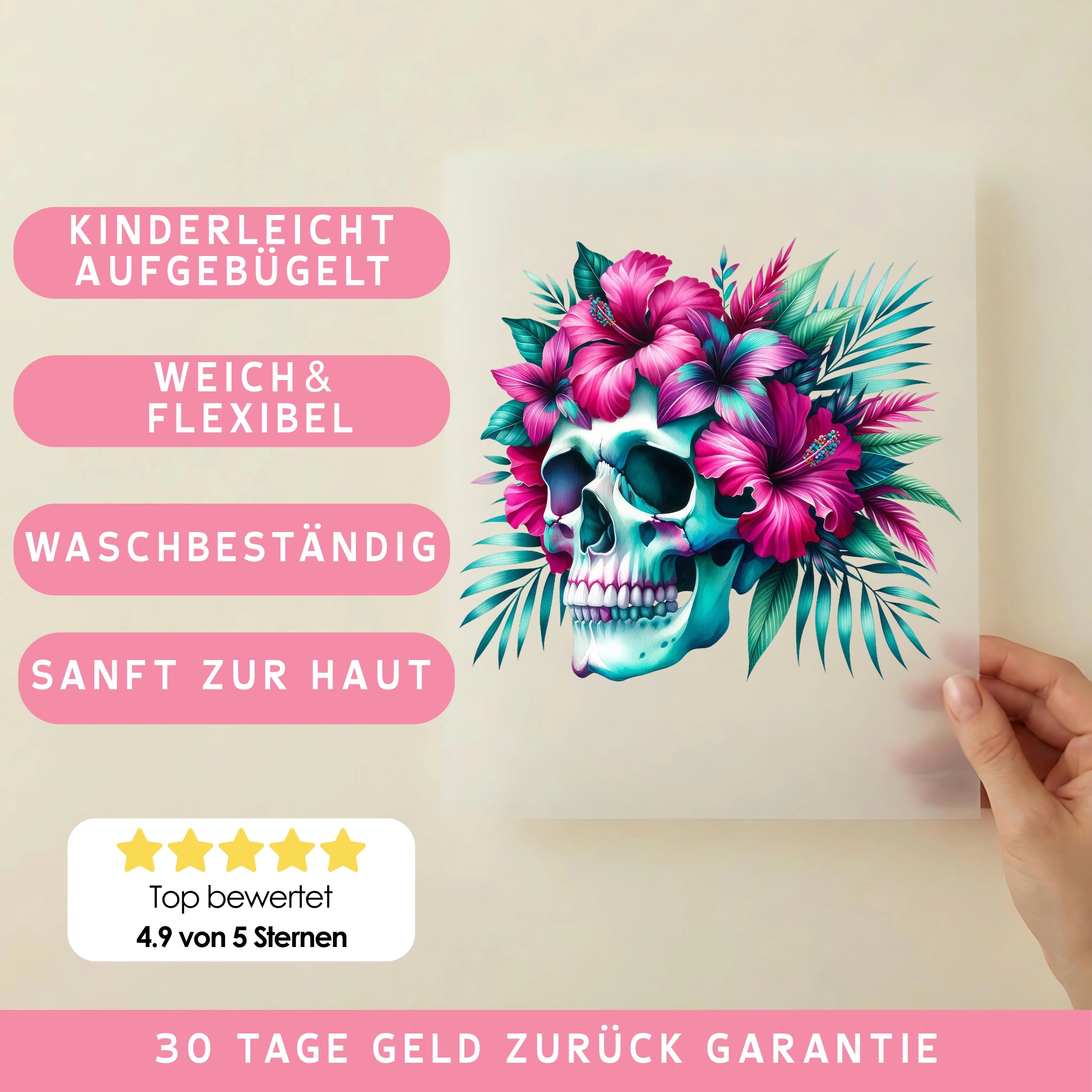 Bügelbild Schädel im Tropenparadies