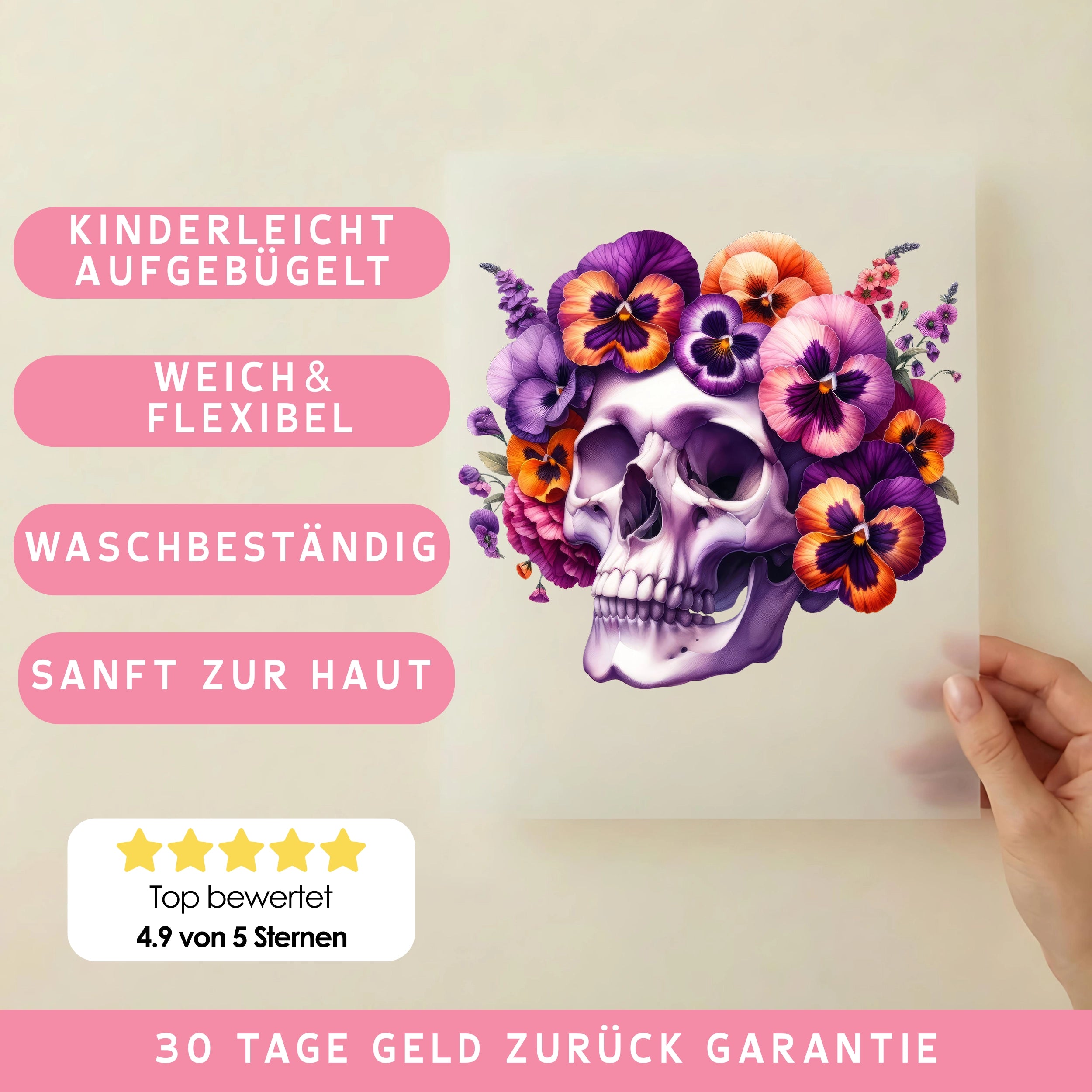 Bügelbild Schädel Viola
