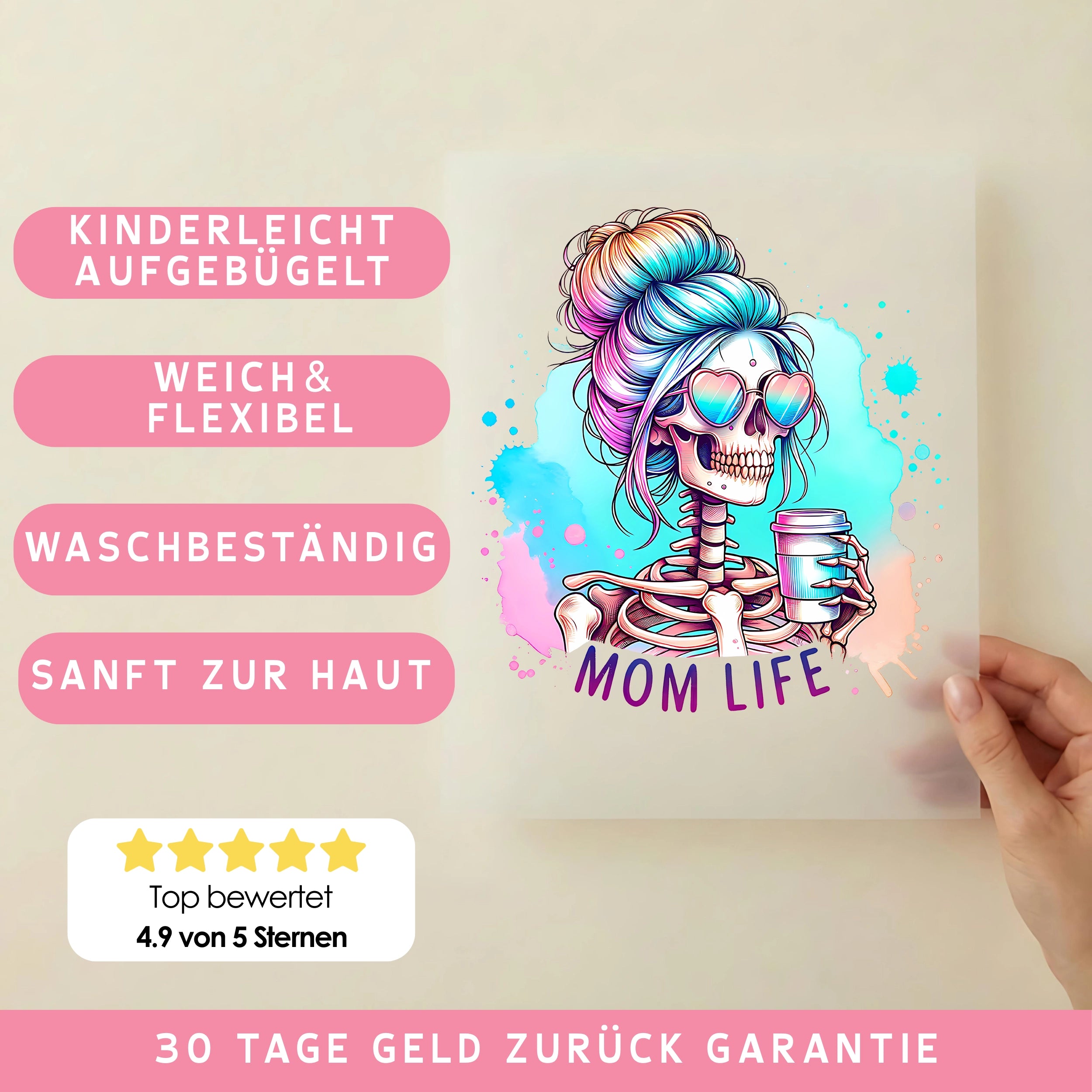 Bügelbild Mom Life Skelett